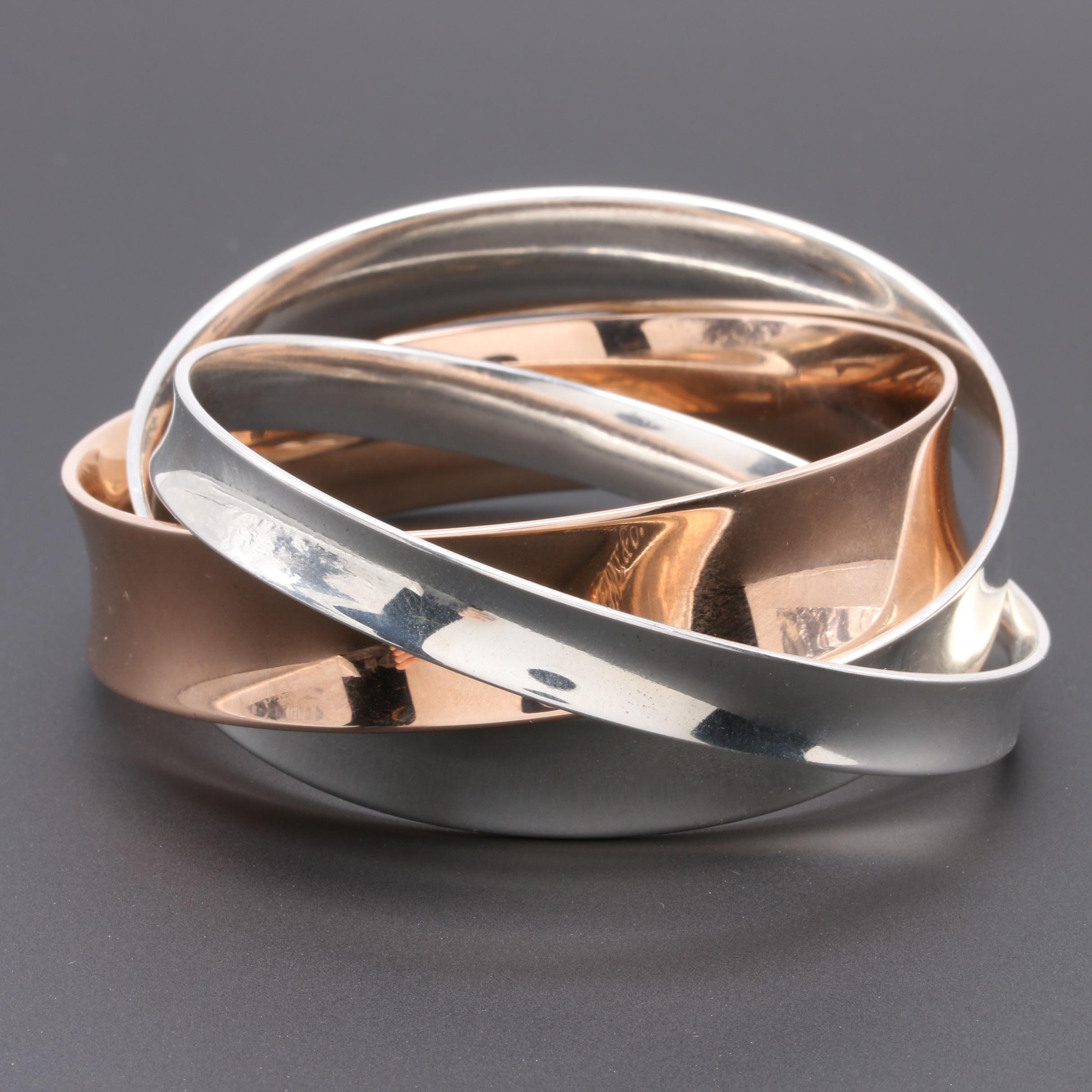 Tiffany & Co. "1837 Collection" Sterling Silver and Rubedo Interlocked Bangles