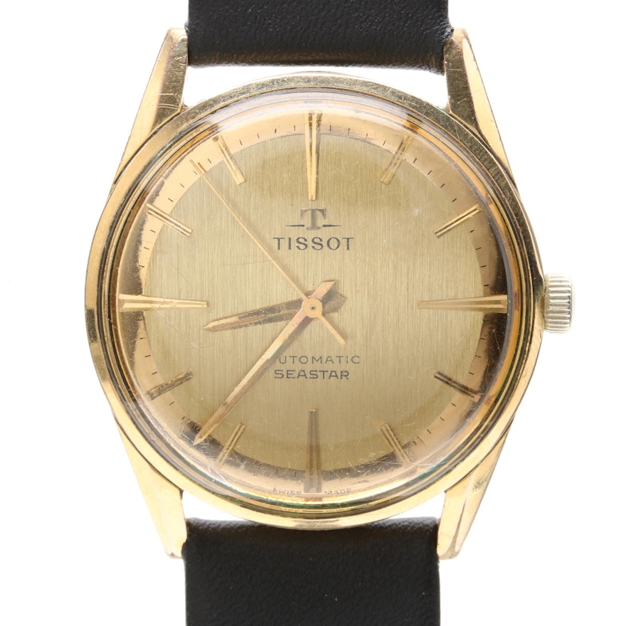 Tissot Gold-Plated Stainless Steel Black Leather Wristwatch