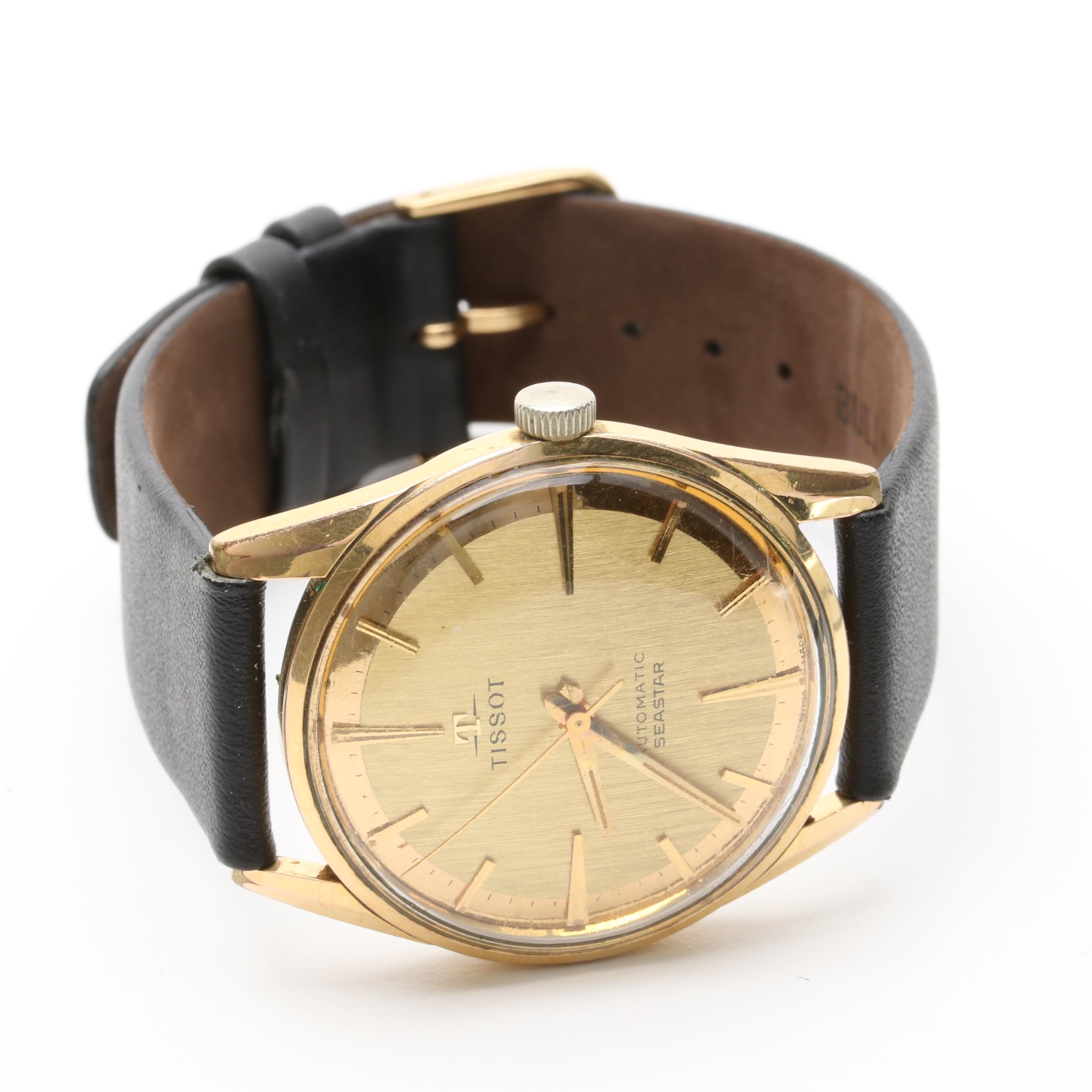 Tissot Gold-Plated Stainless Steel Black Leather Watch