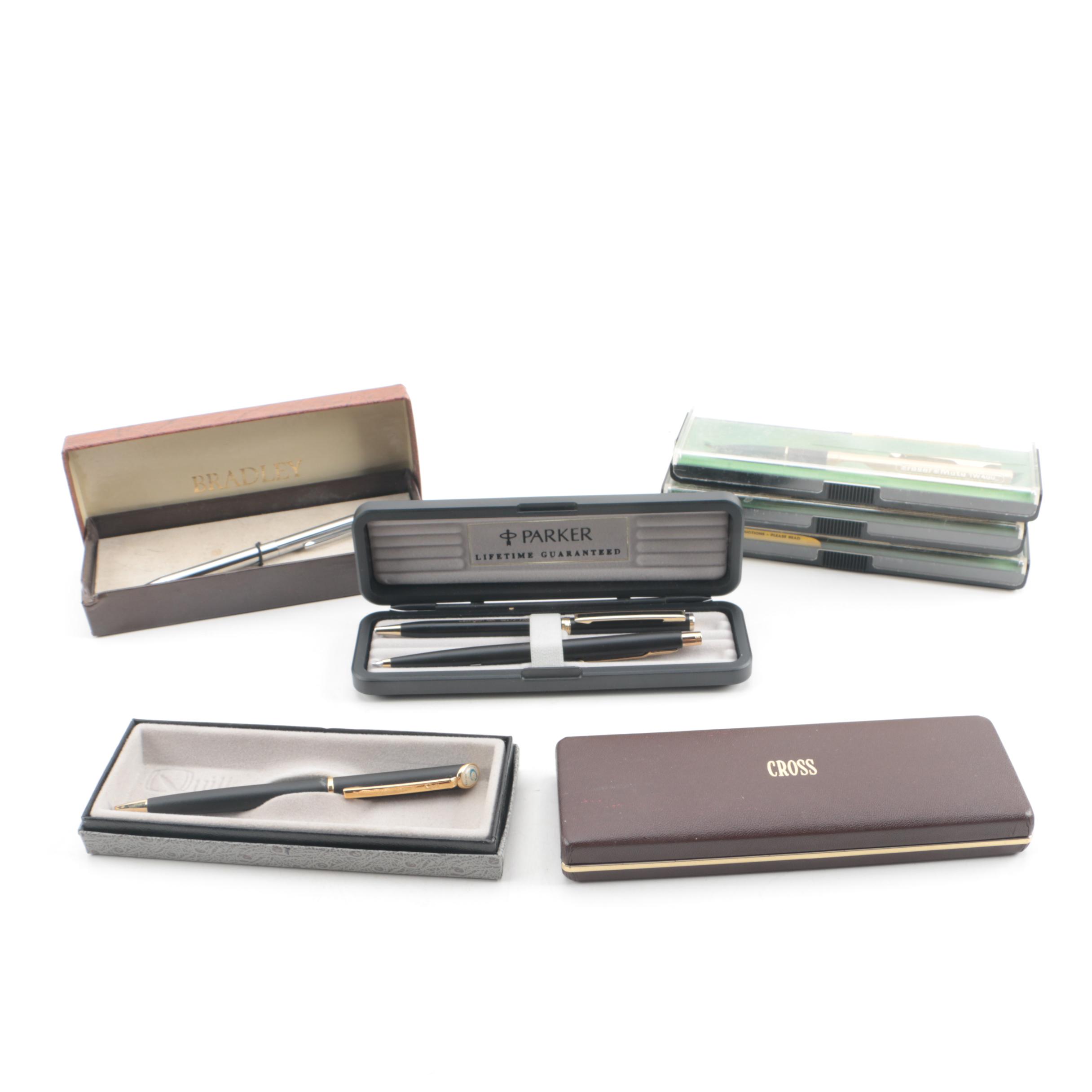 Parker Fountain and Ballpoint Pen Set with Other Office Pens