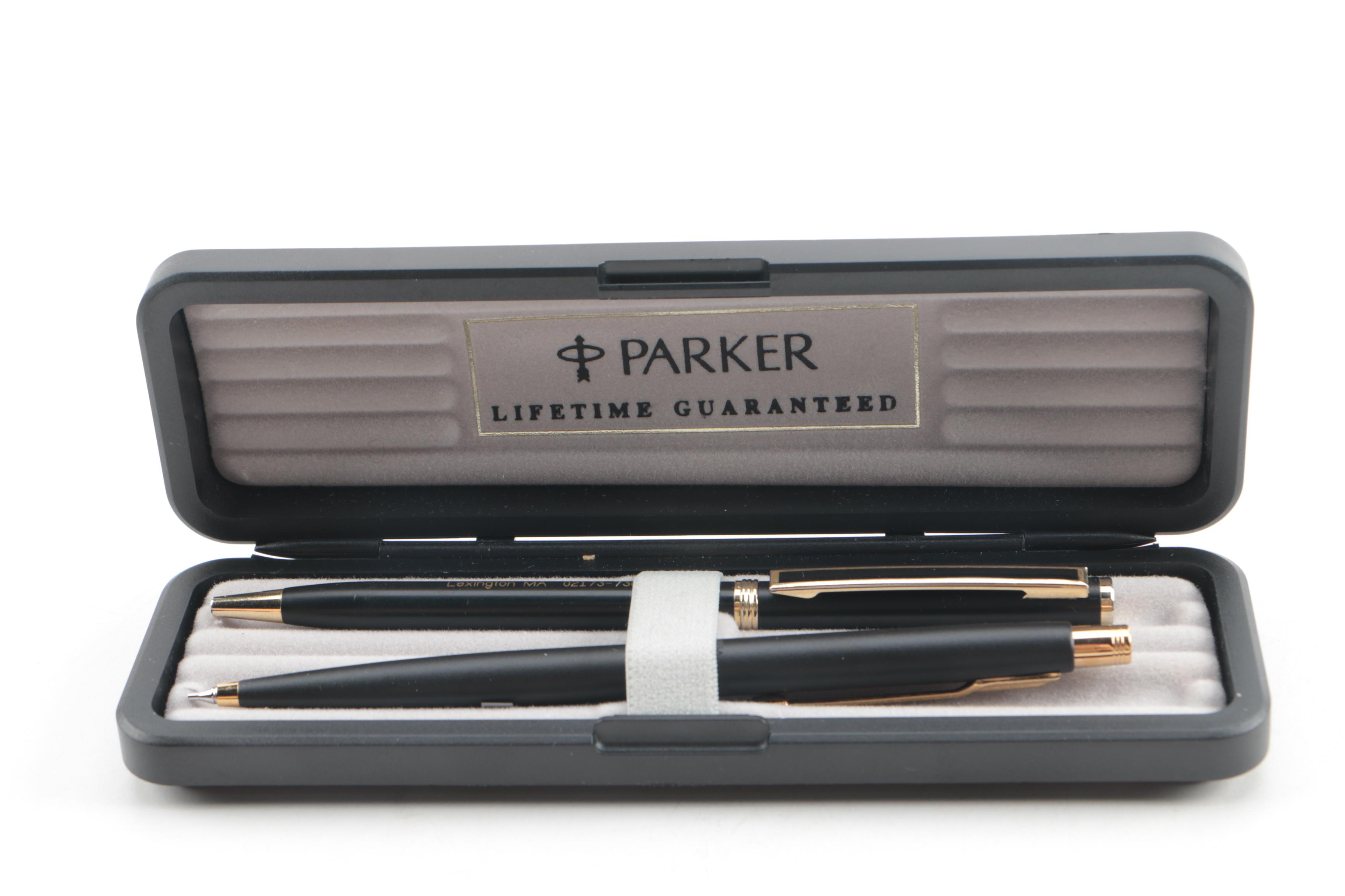Parker Fountain and Ballpoint Pen Set with Other Office Pens