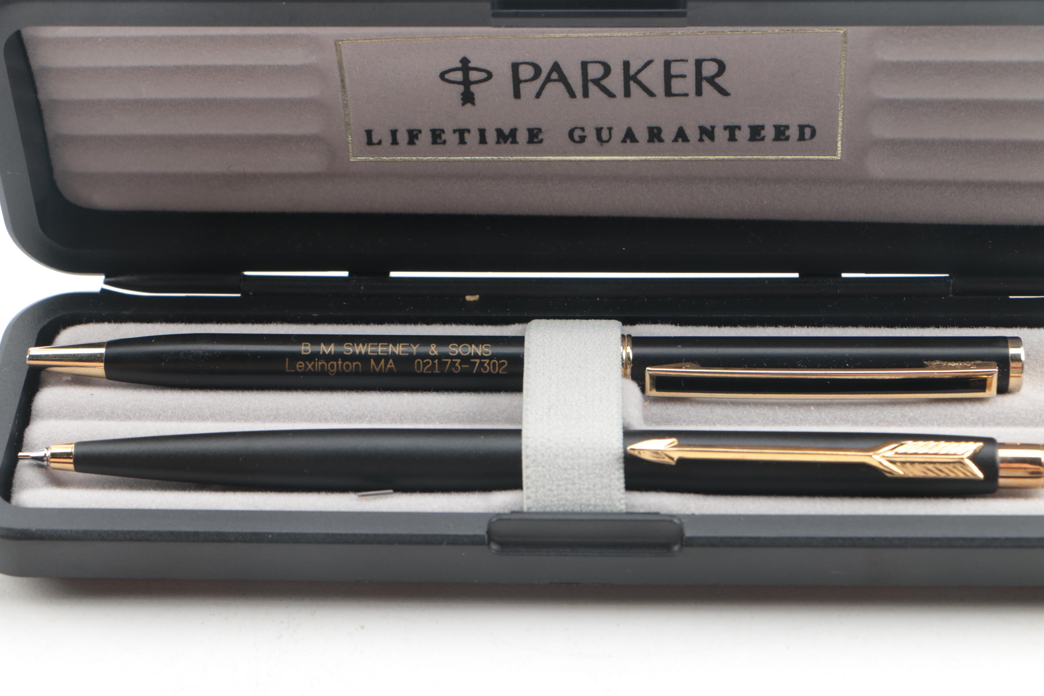 Parker Fountain and Ballpoint Pen Set with Other Office Pens