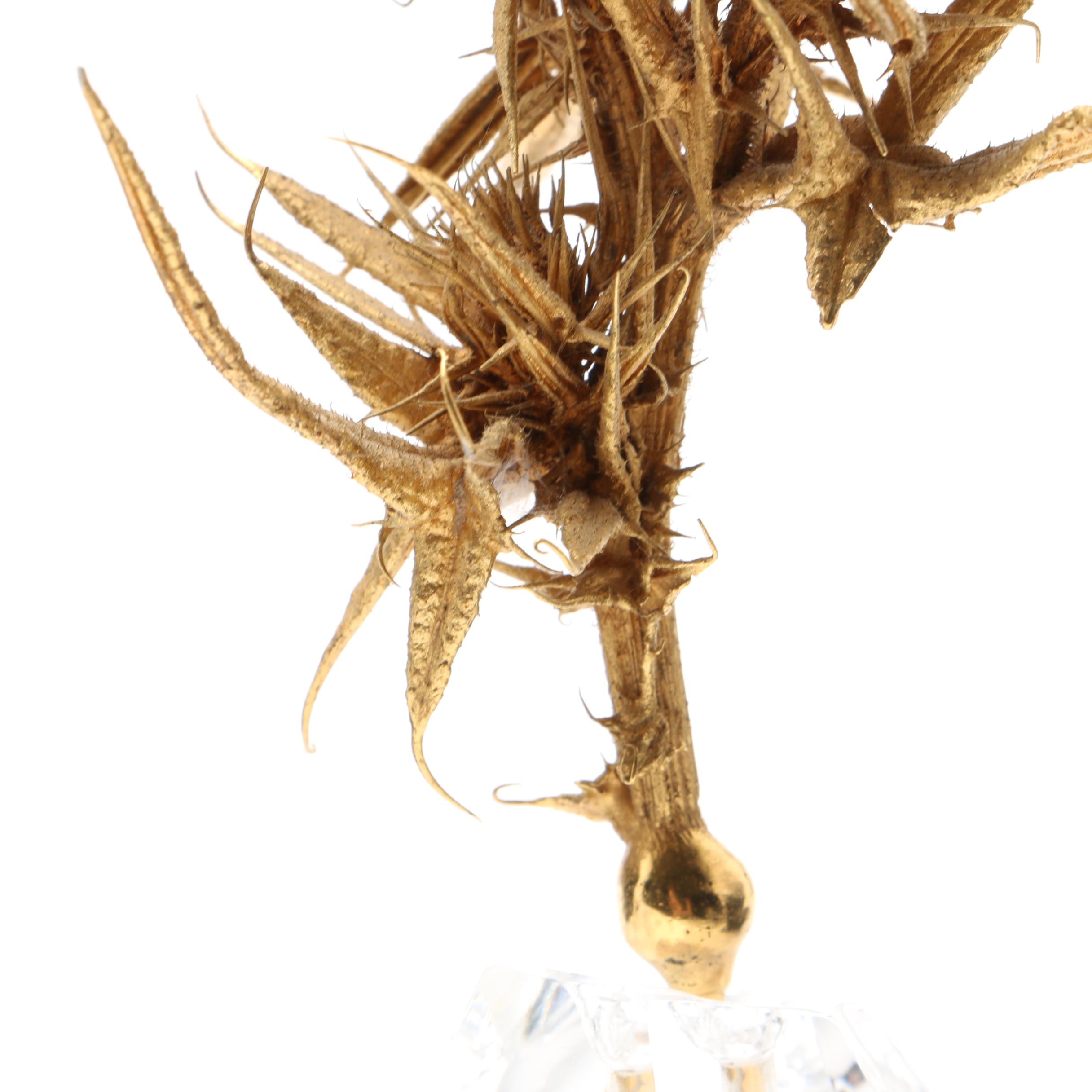 Vintage Steuben Glass Paperweight With Gilt Metal Thistle