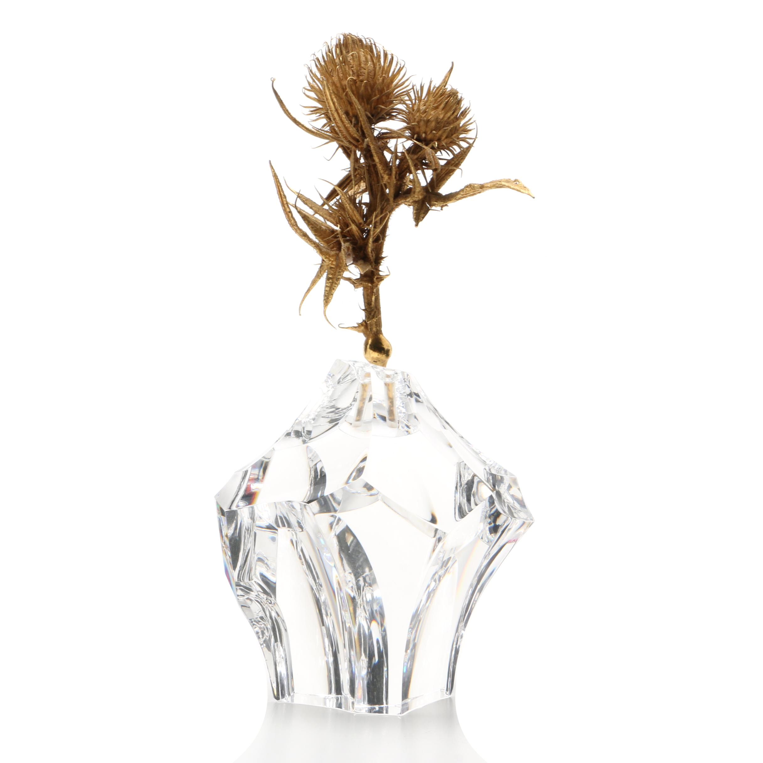 Vintage Steuben Glass Paperweight With Gilt Metal Thistle