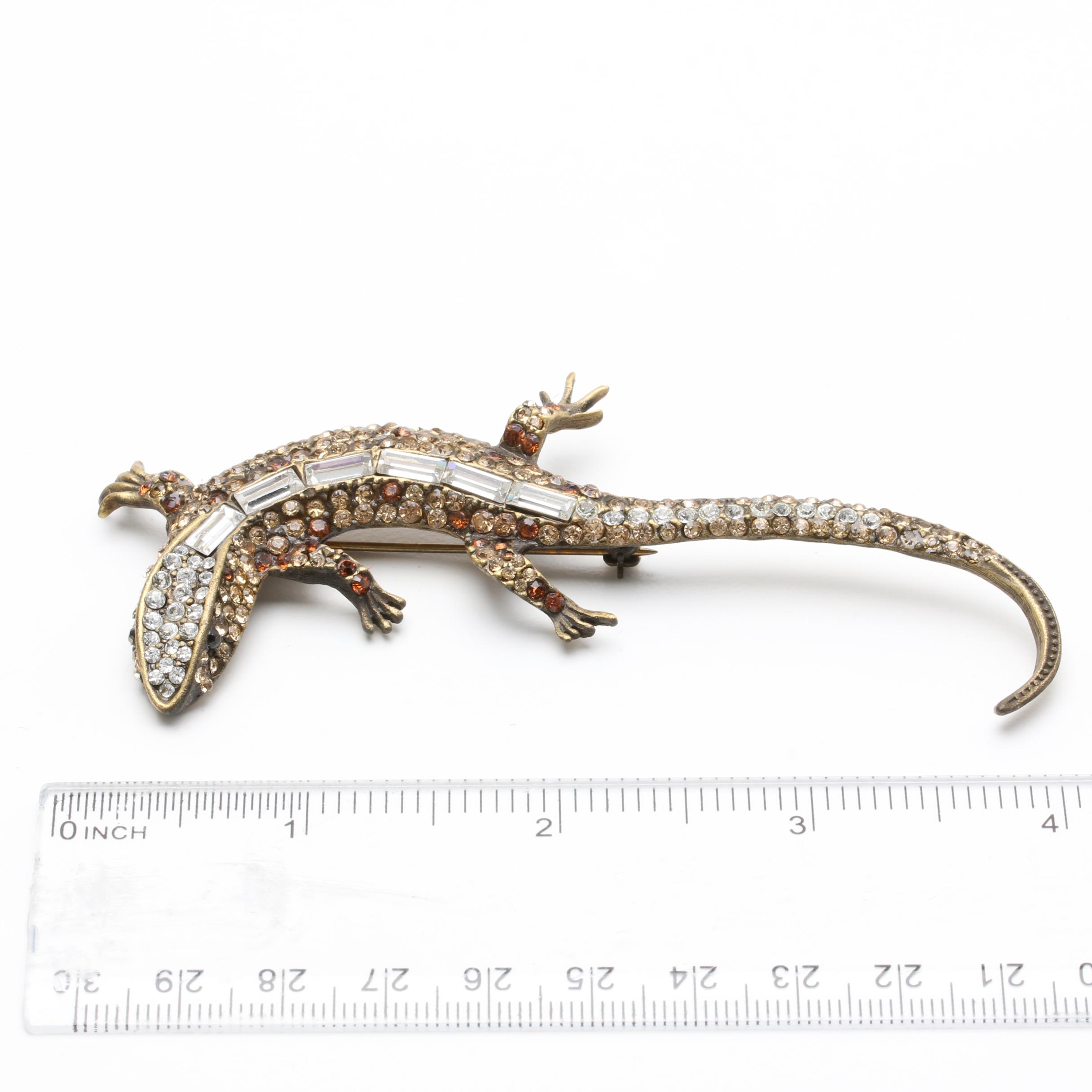 Jay Strongwater Foilback Gold Tone Lizard Brooch