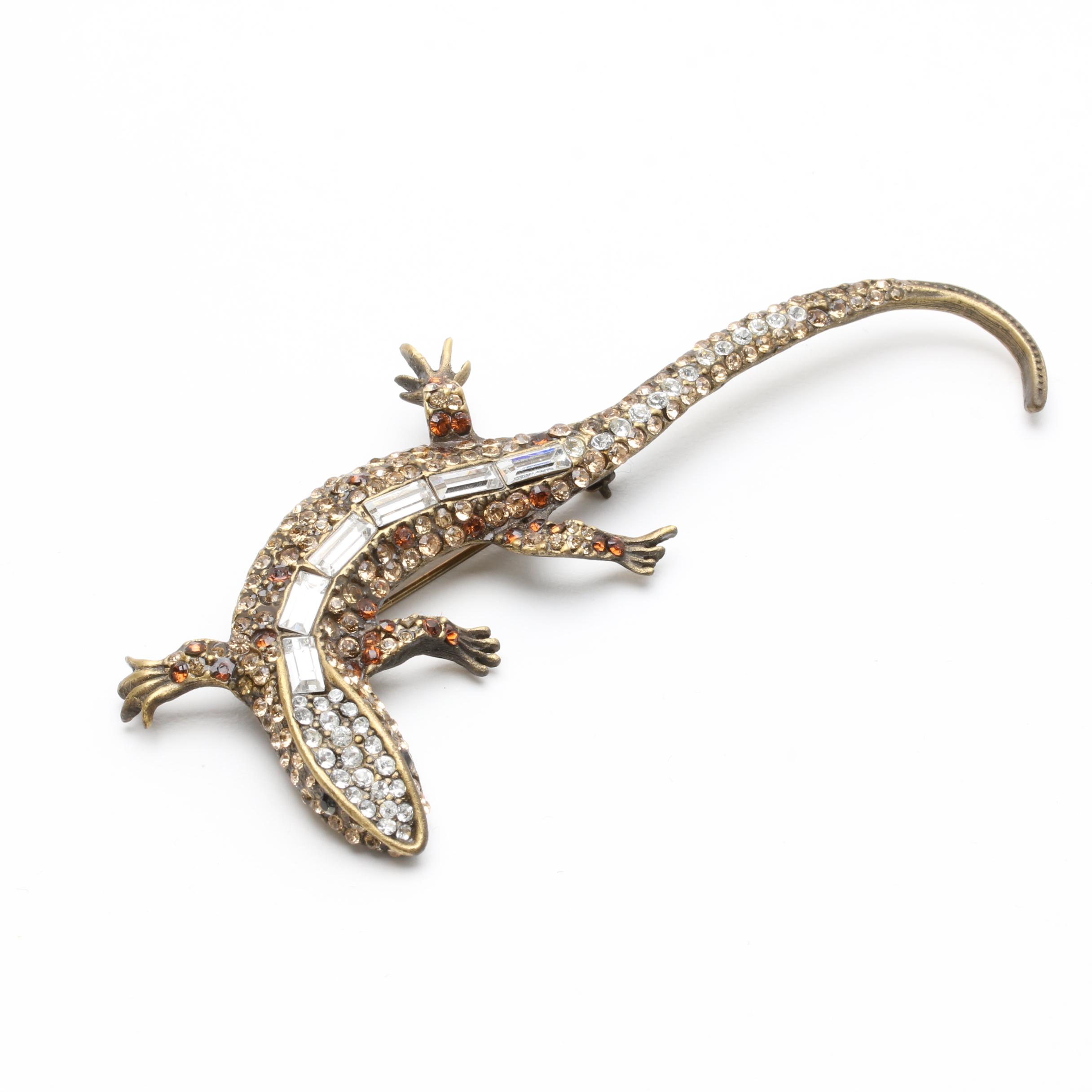 Jay Strongwater Foilback Gold Tone Lizard Brooch