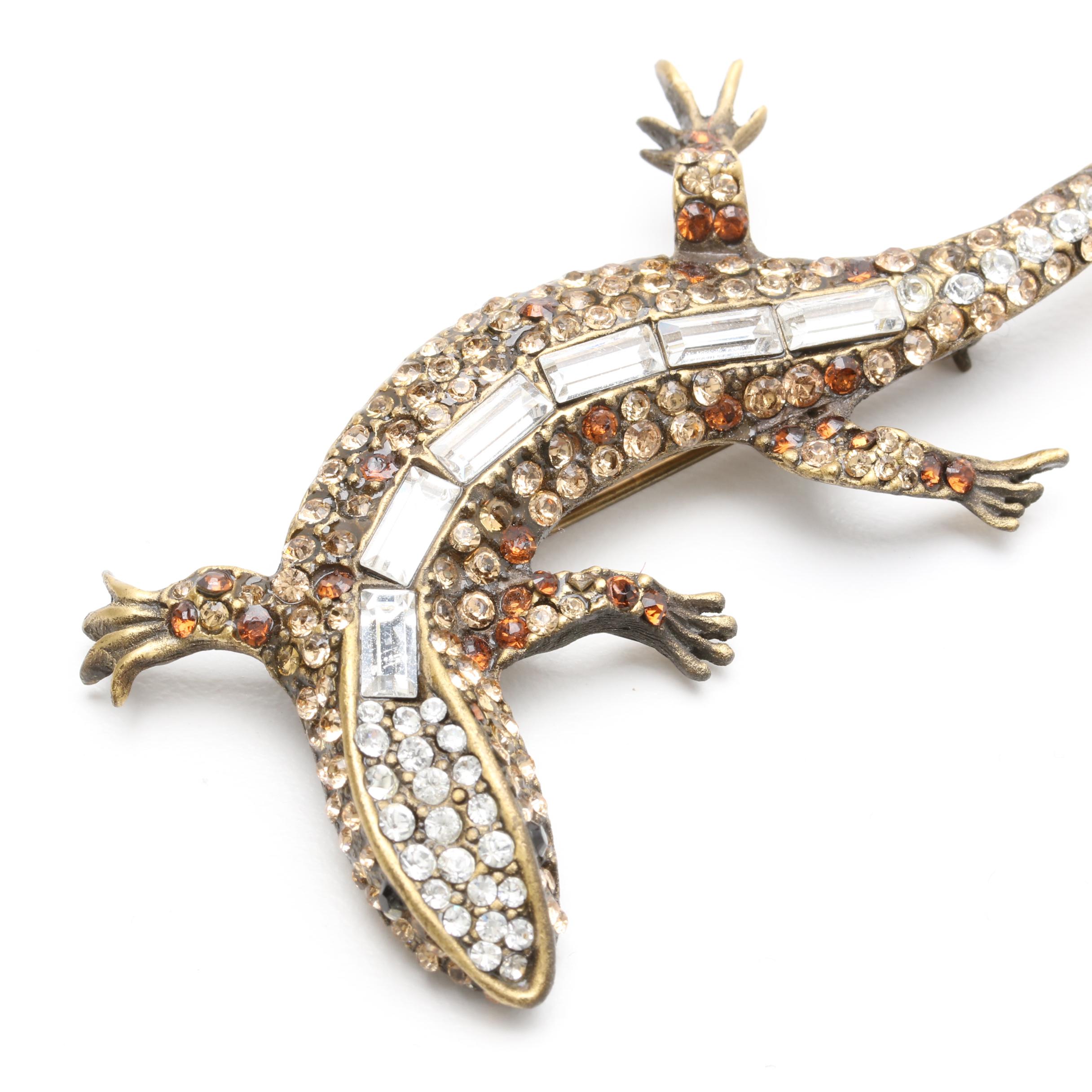 Jay Strongwater Foilback Gold Tone Lizard Brooch