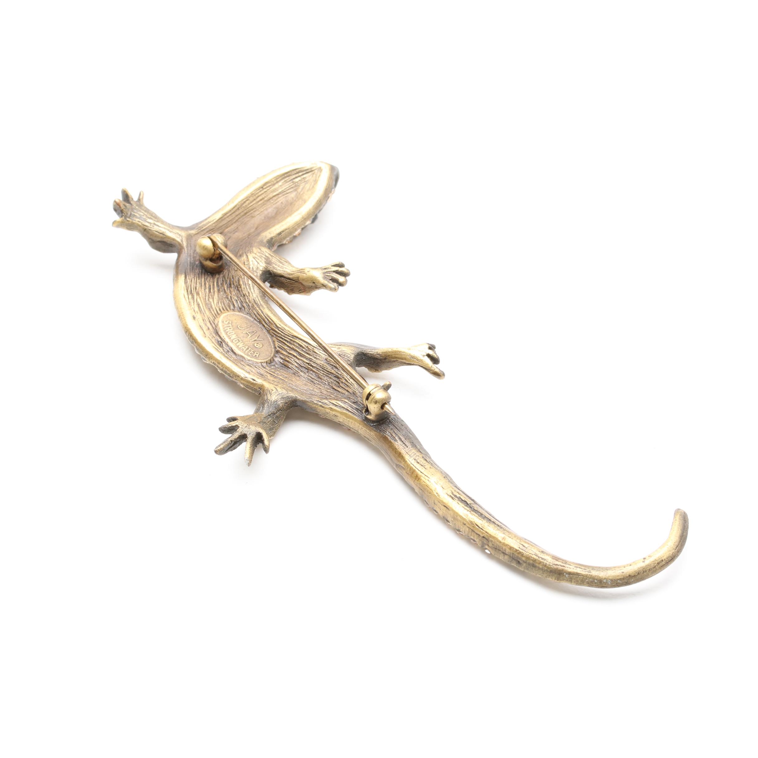 Jay Strongwater Foilback Gold Tone Lizard Brooch