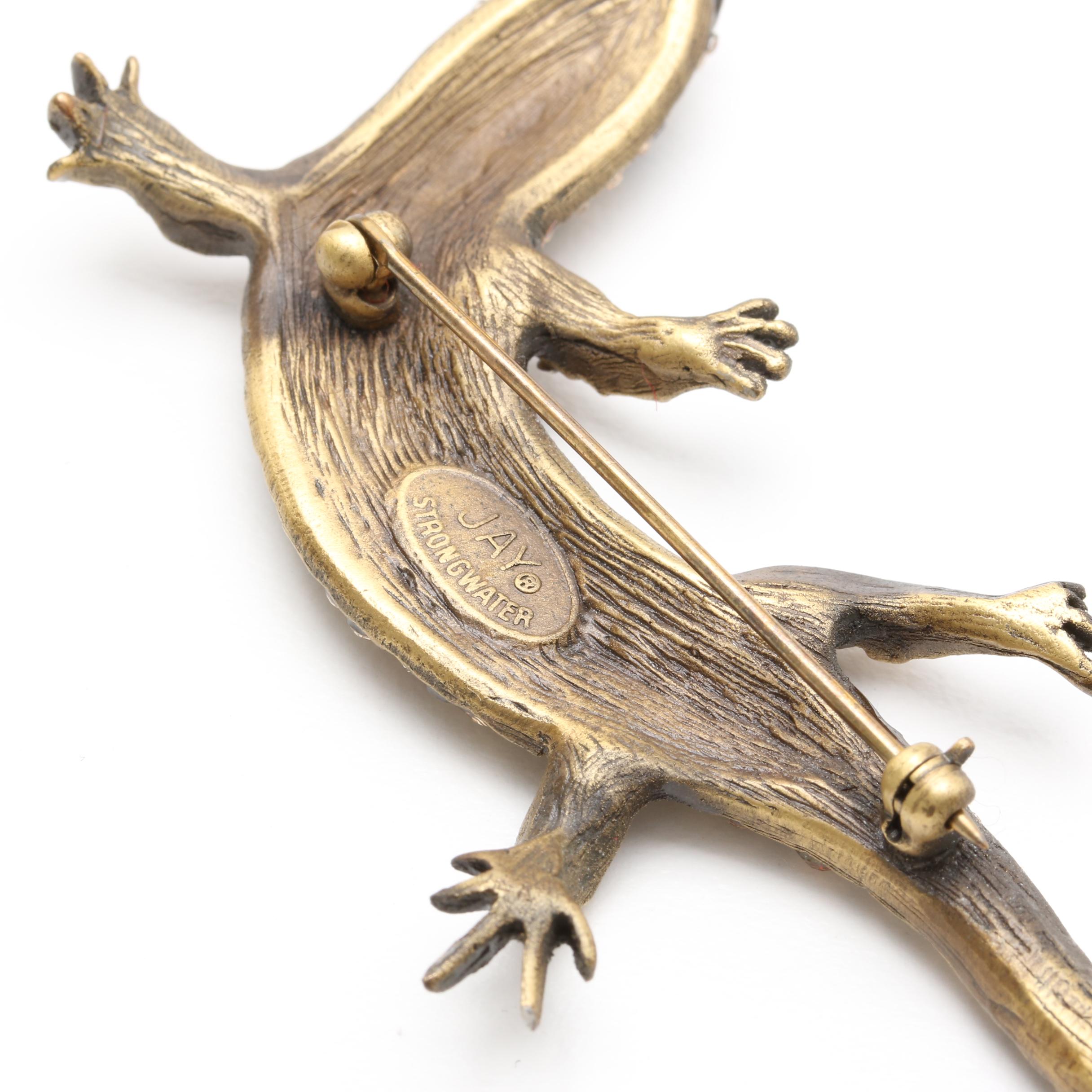 Jay Strongwater Foilback Gold Tone Lizard Brooch