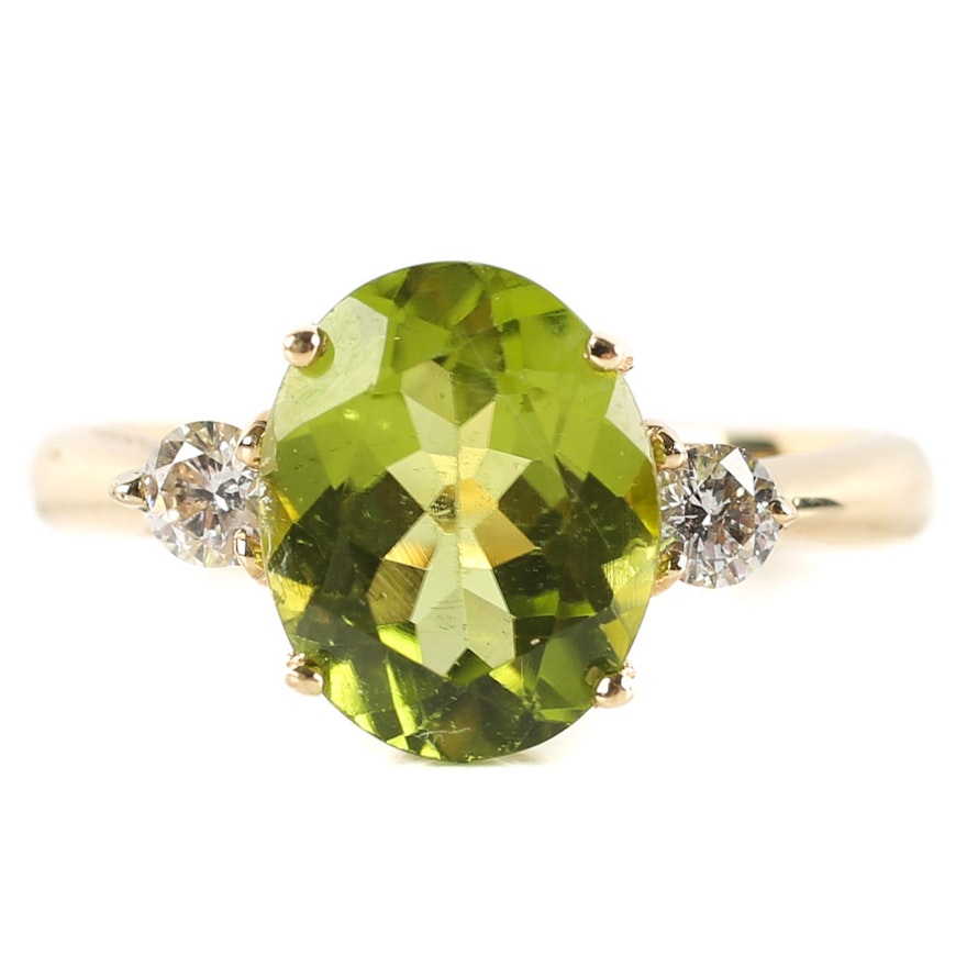 14K Yellow Gold, 2.10 CT Peridot, and Diamond Ring