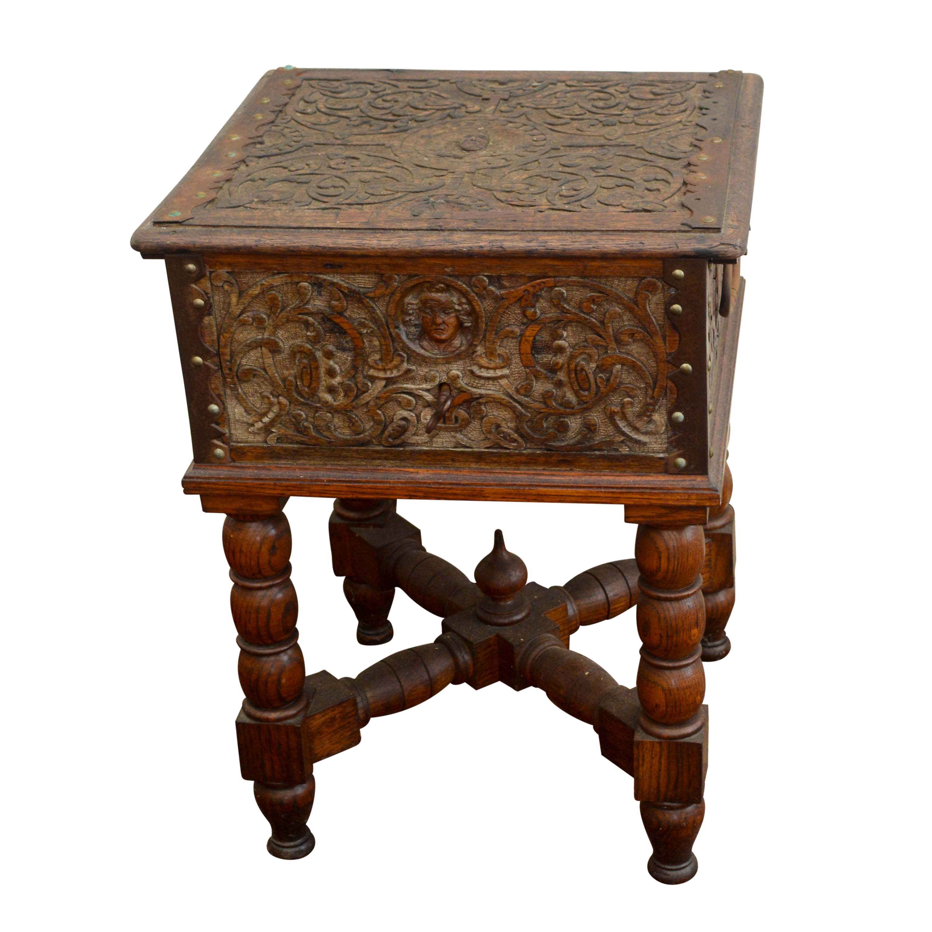 Antique Ornately Carved Box on Stand