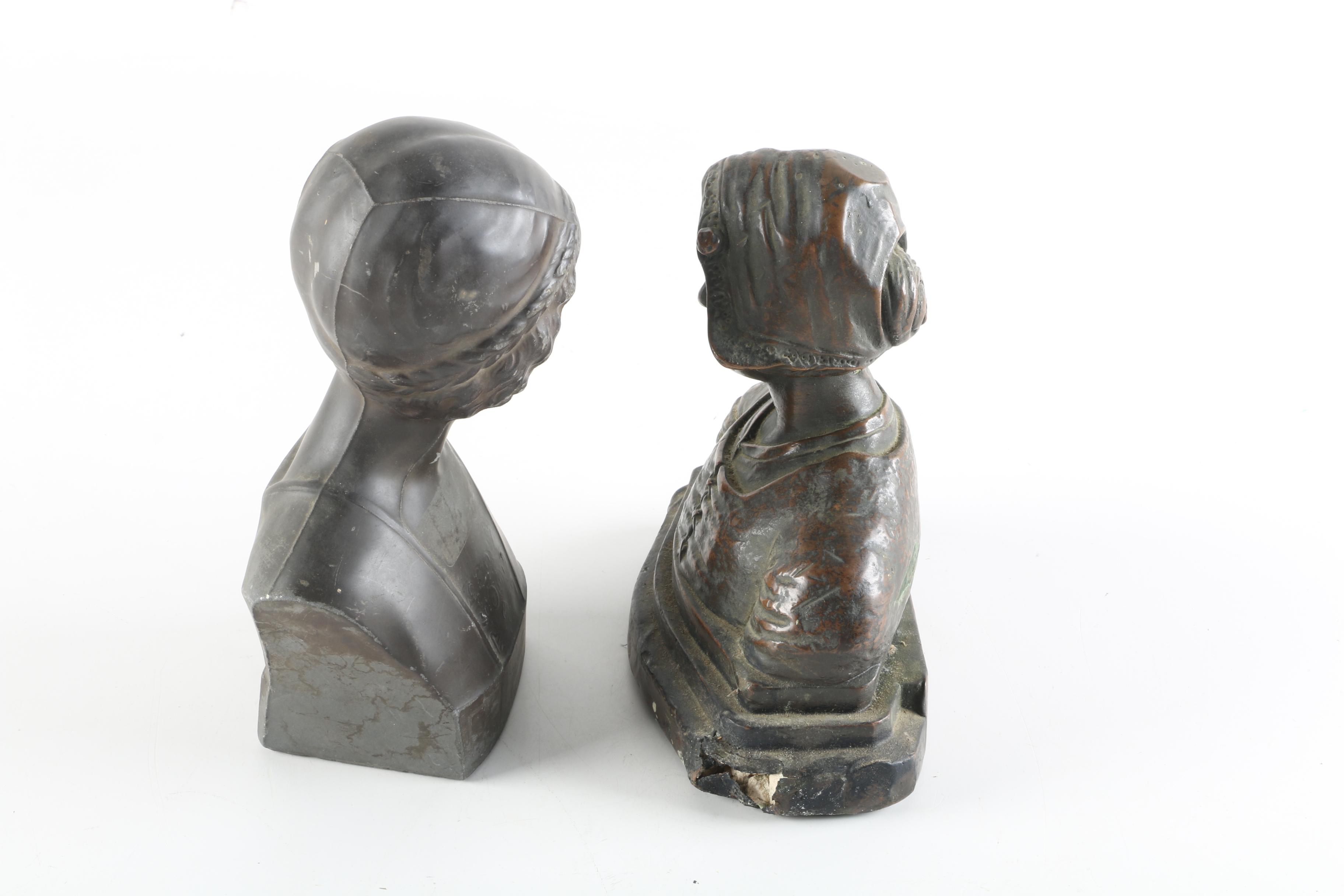 Vintage Fleuron Art Pottery Bust and Chalkware Busts