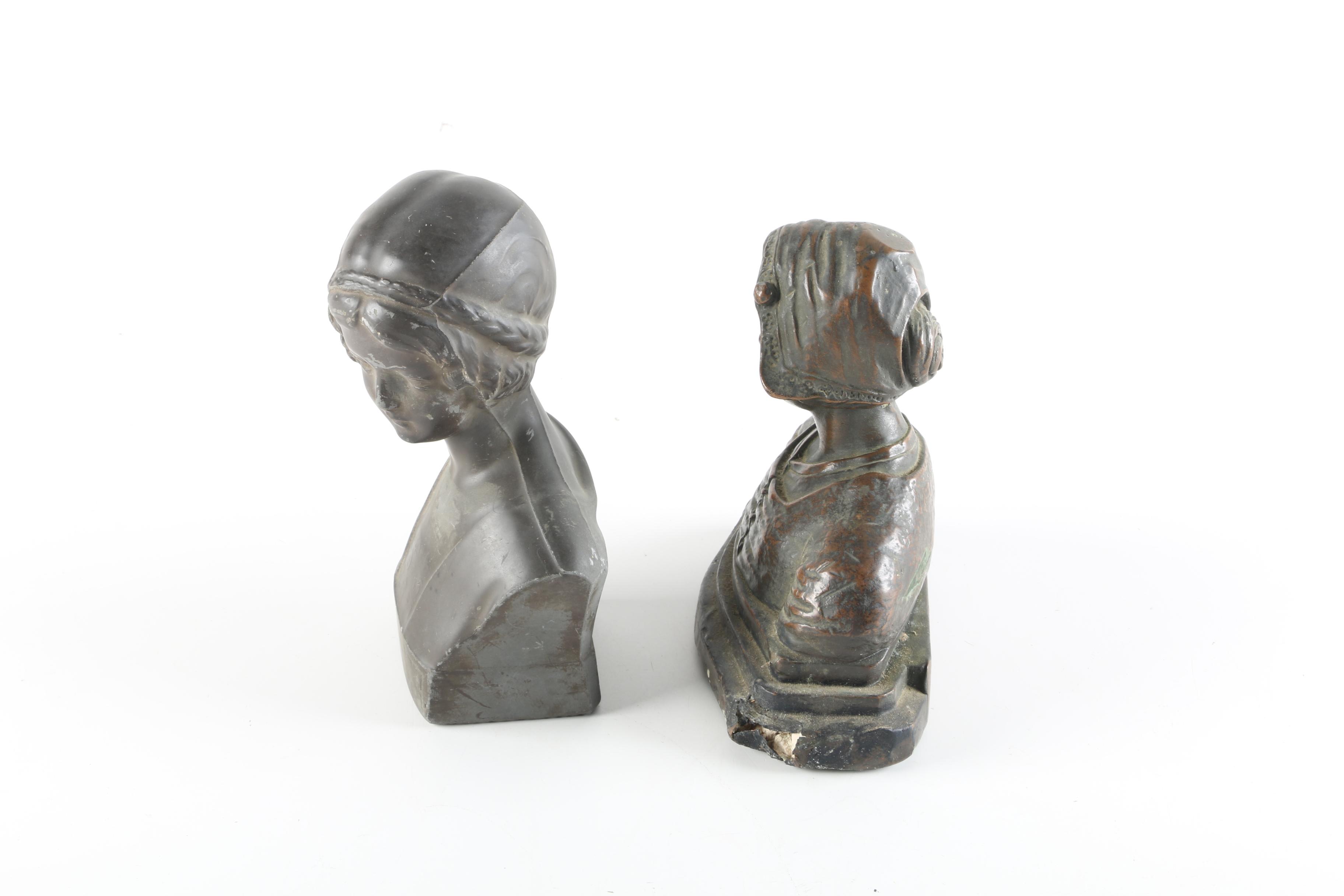 Vintage Fleuron Art Pottery Bust and Chalkware Busts