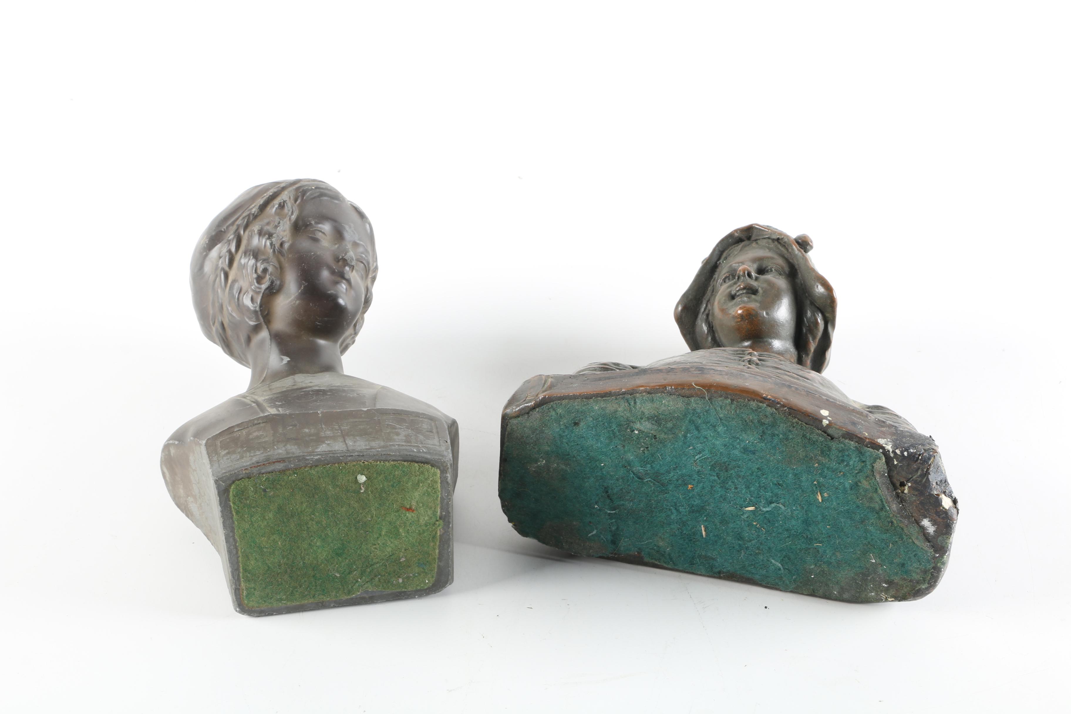 Vintage Fleuron Art Pottery Bust and Chalkware Busts