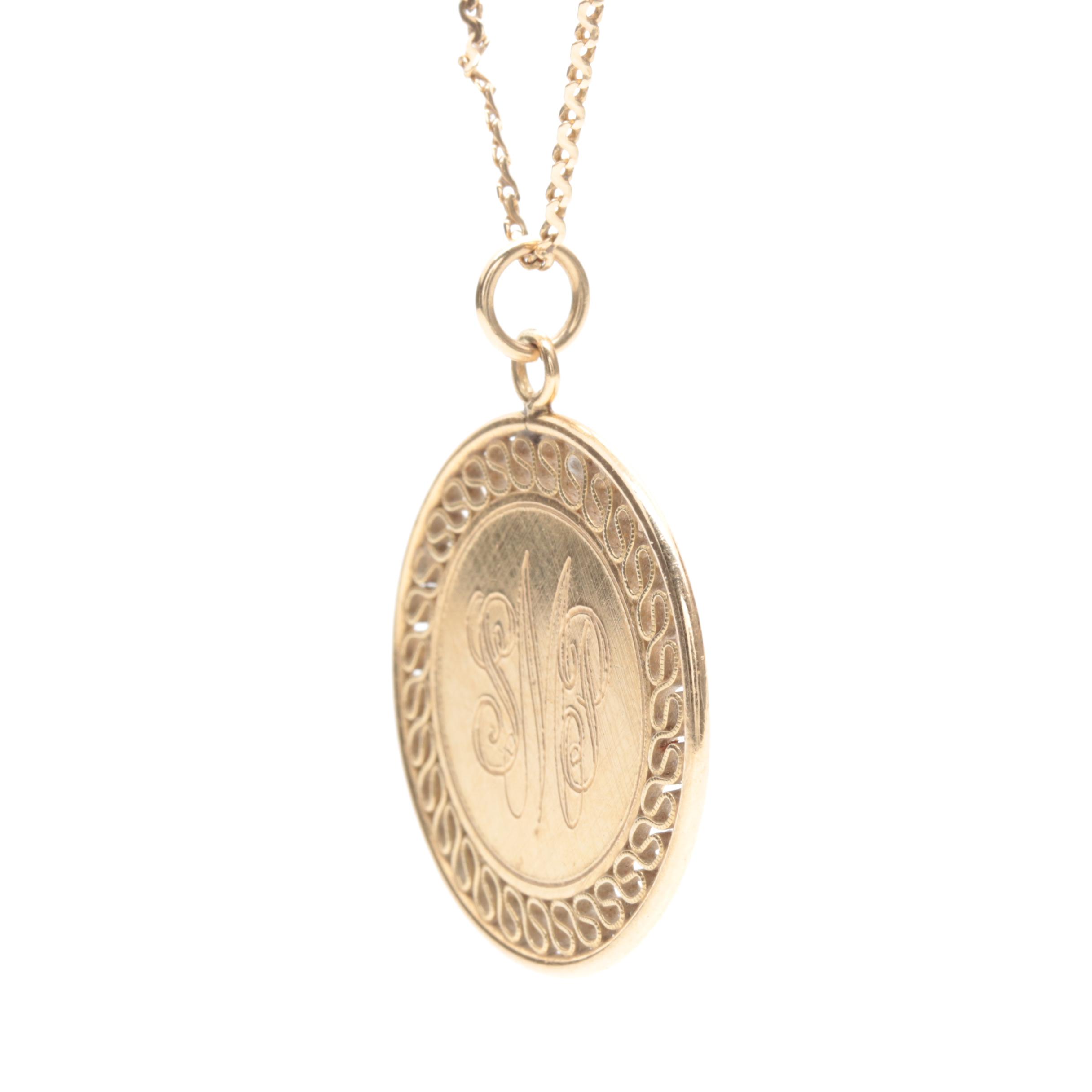 14K Yellow Gold Monogrammed Necklace