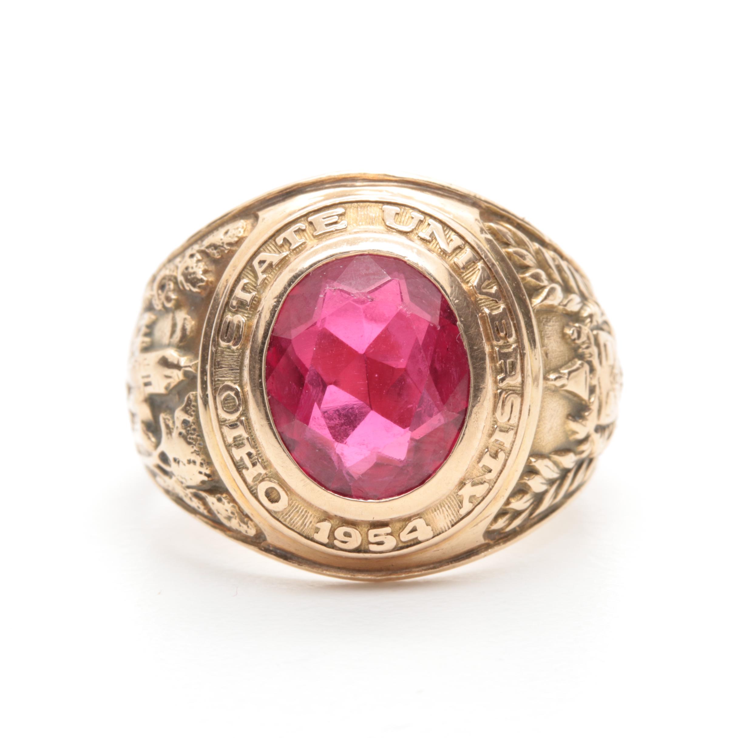 1954 Ohio State 10K Yellow Gold Synthetic Ruby Class Ring