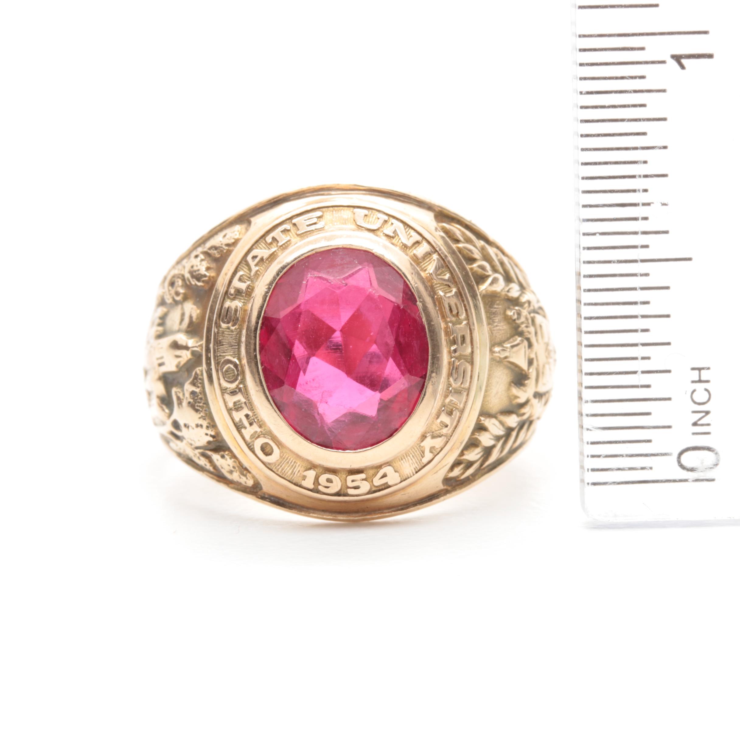 1954 Ohio State 10K Yellow Gold Synthetic Ruby Class Ring