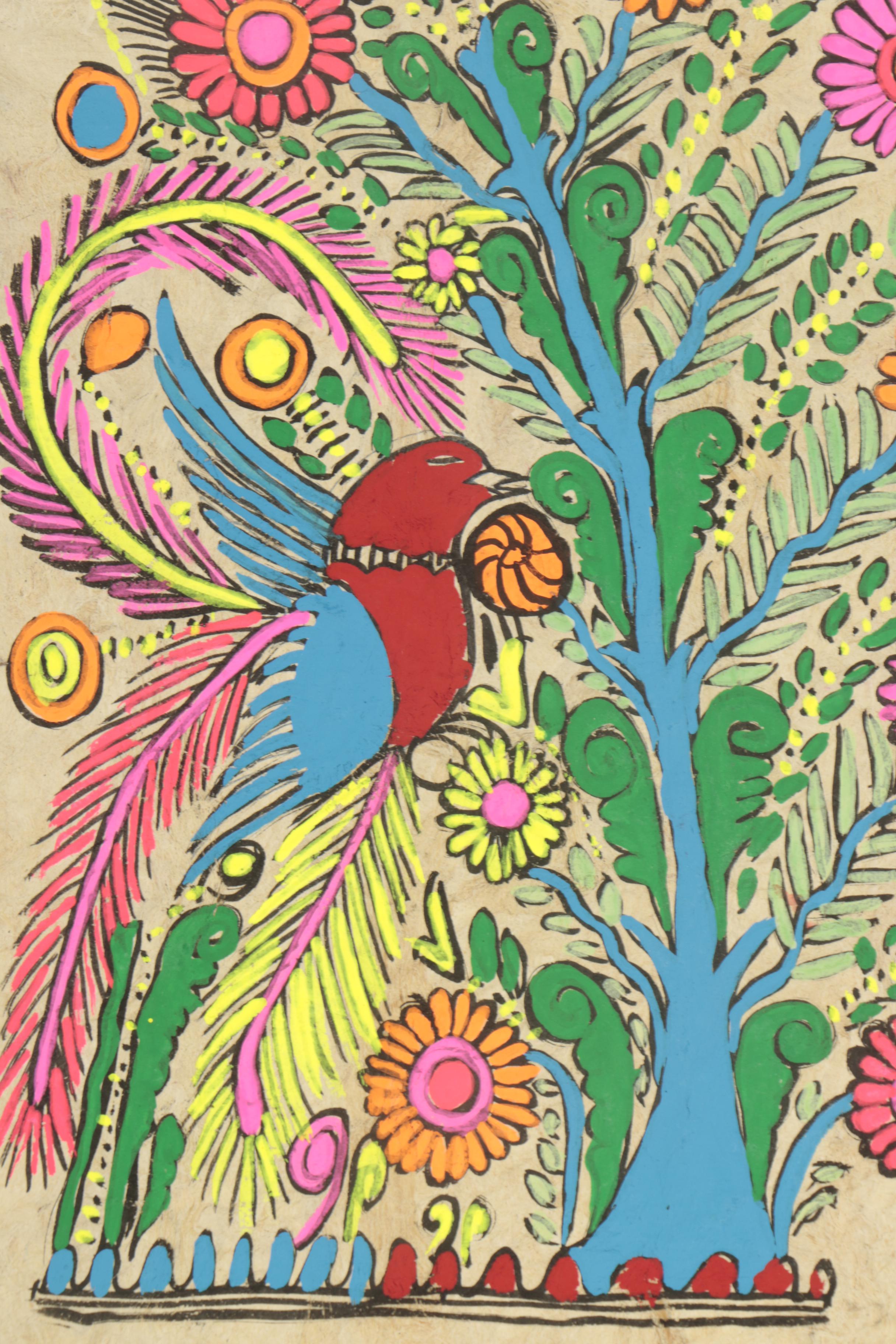 Mexican Amate Gouache Paintings of Birds