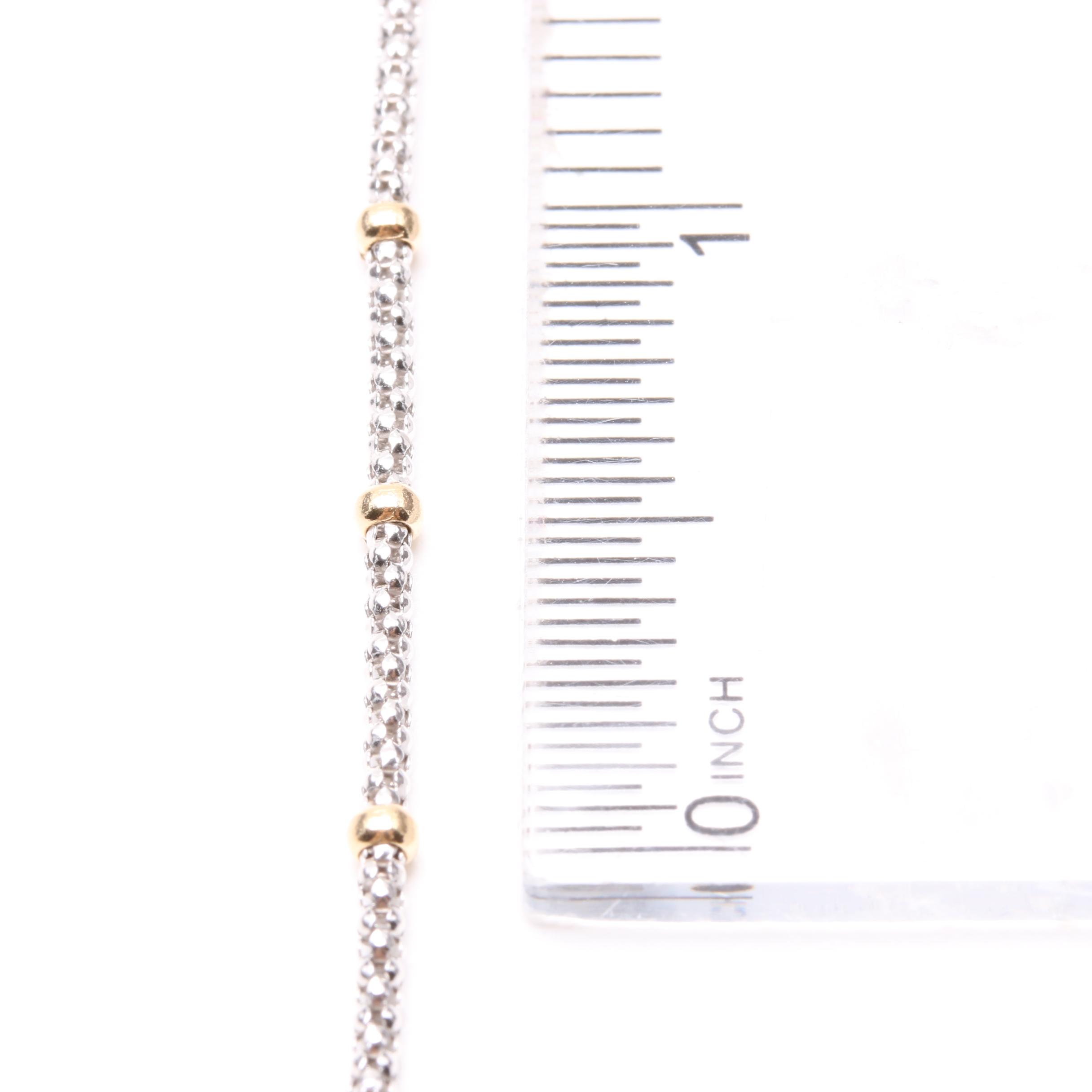 14K White Gold Popcorn Chain Anklet With Yellow Gold Accents