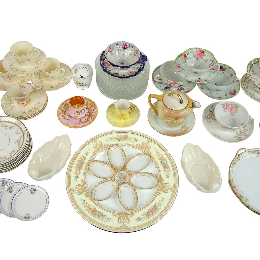 Vintage Porcelain Hand-Painted Tableware including Belleek, Limoges and Wedgwood
