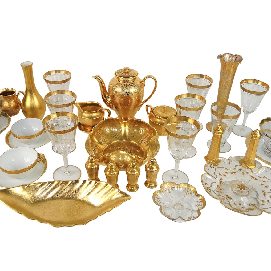 Tiffin-Franciscan, Wheeling and Pickard Gilded Glass and Porcelain Tableware