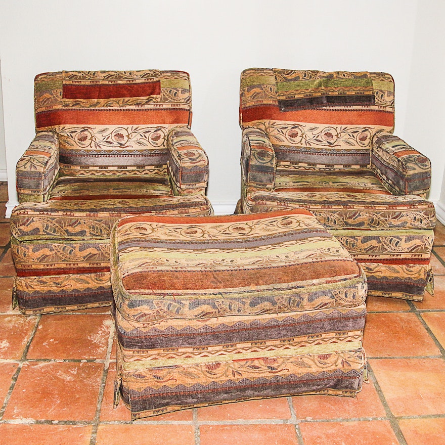 Upholstered Armchairs with Ottoman