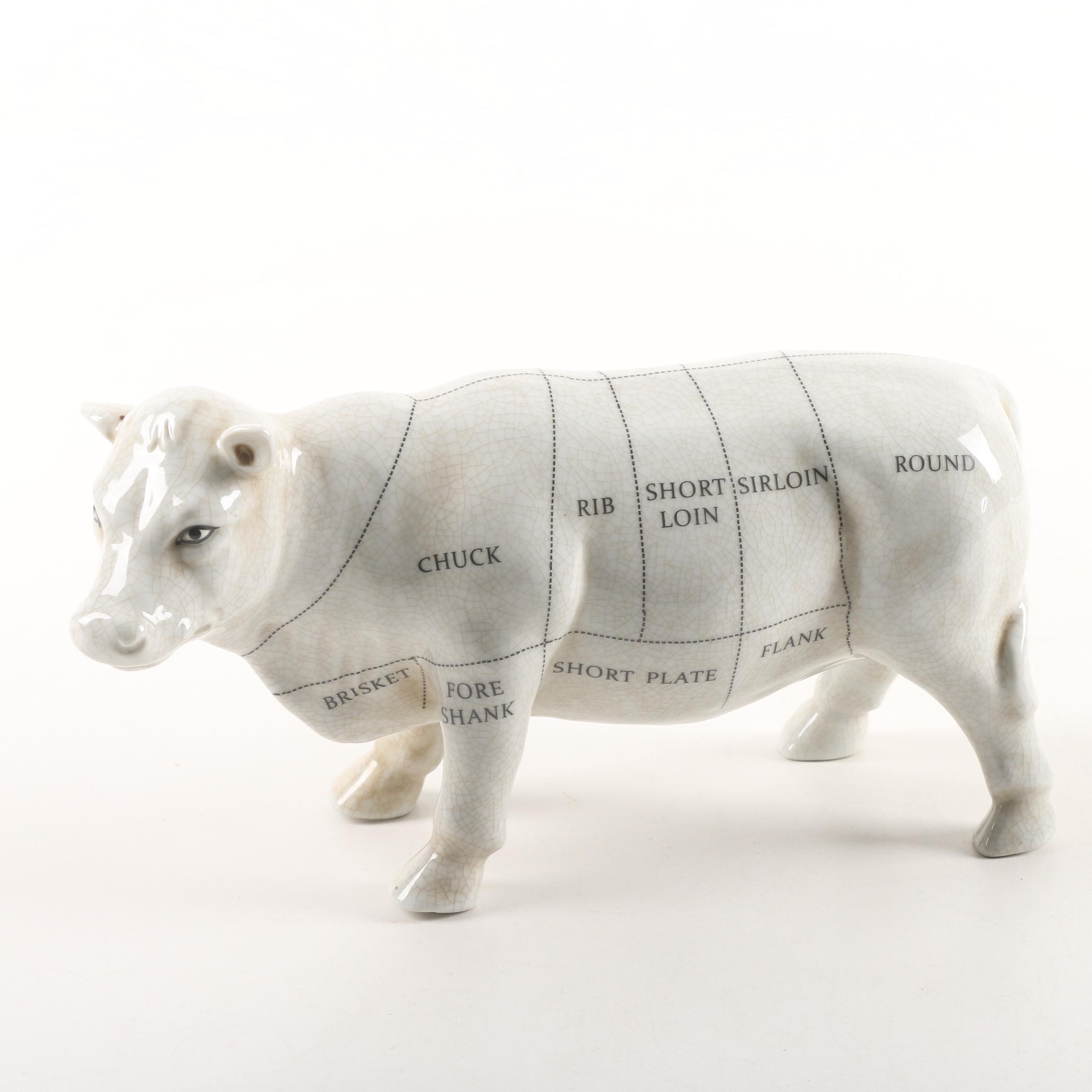 Ceramic Butcher's Beef Cut Chart Cow Figurine