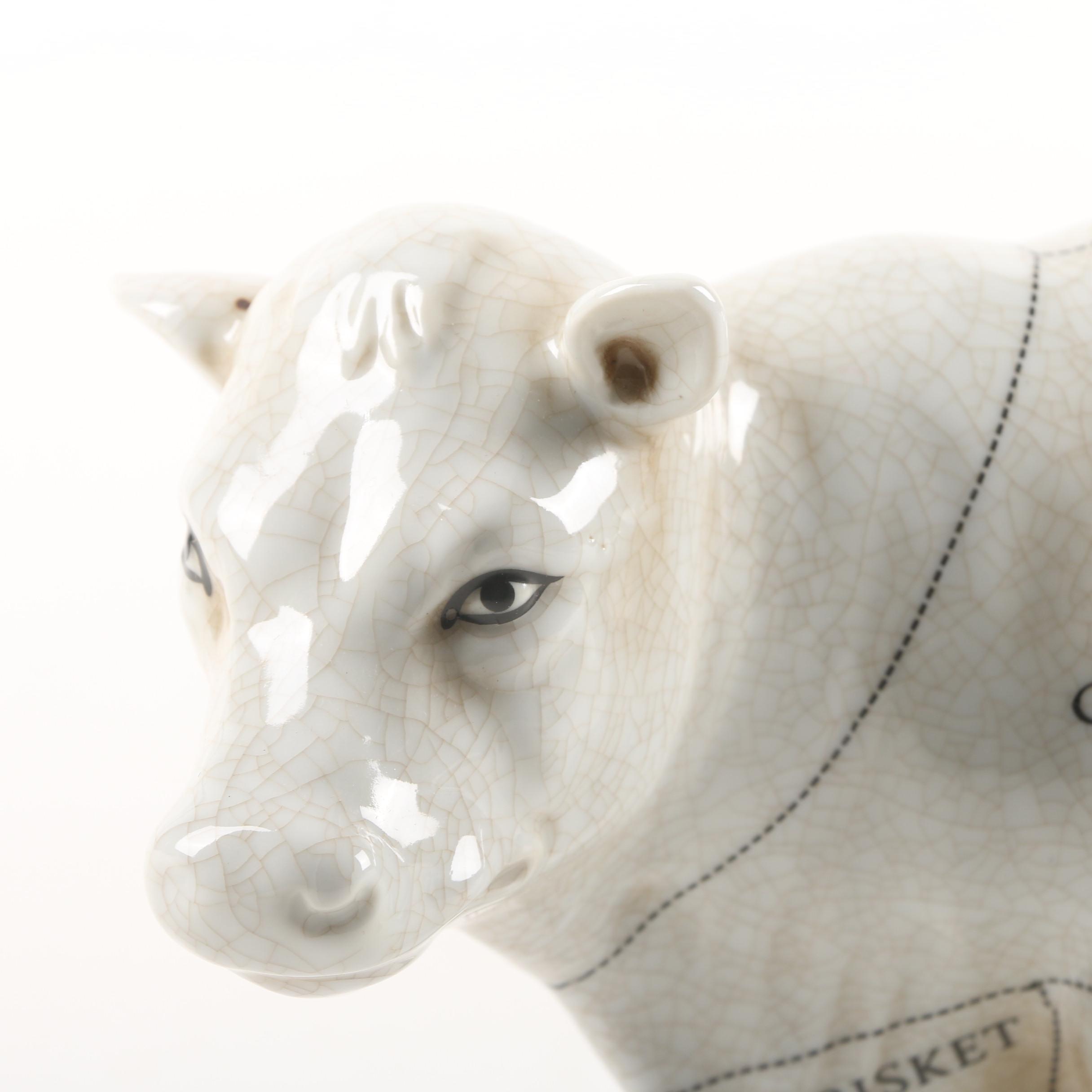Ceramic Butcher's Beef Cut Chart Cow Figurine
