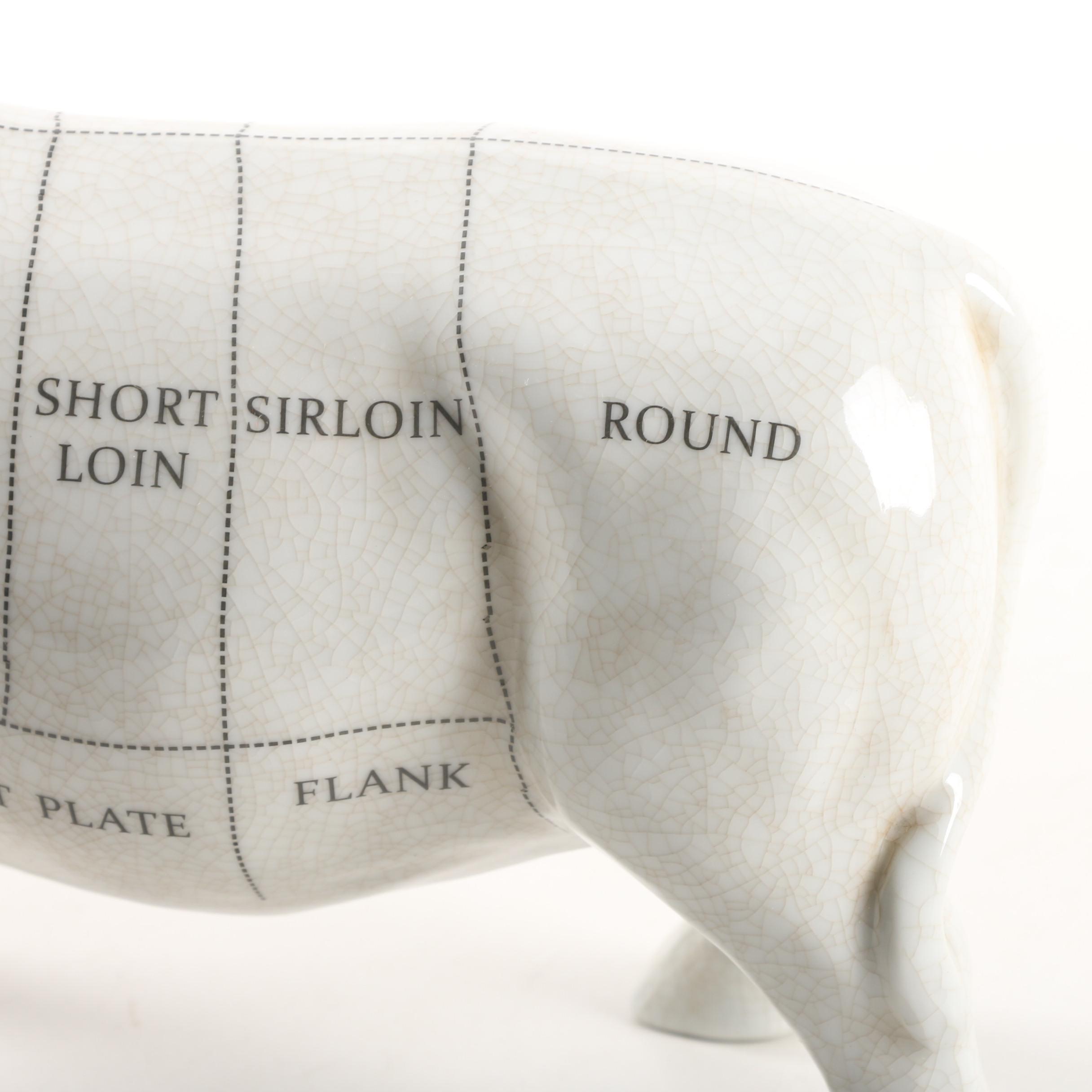 Ceramic Butcher's Beef Cut Chart Cow Figurine