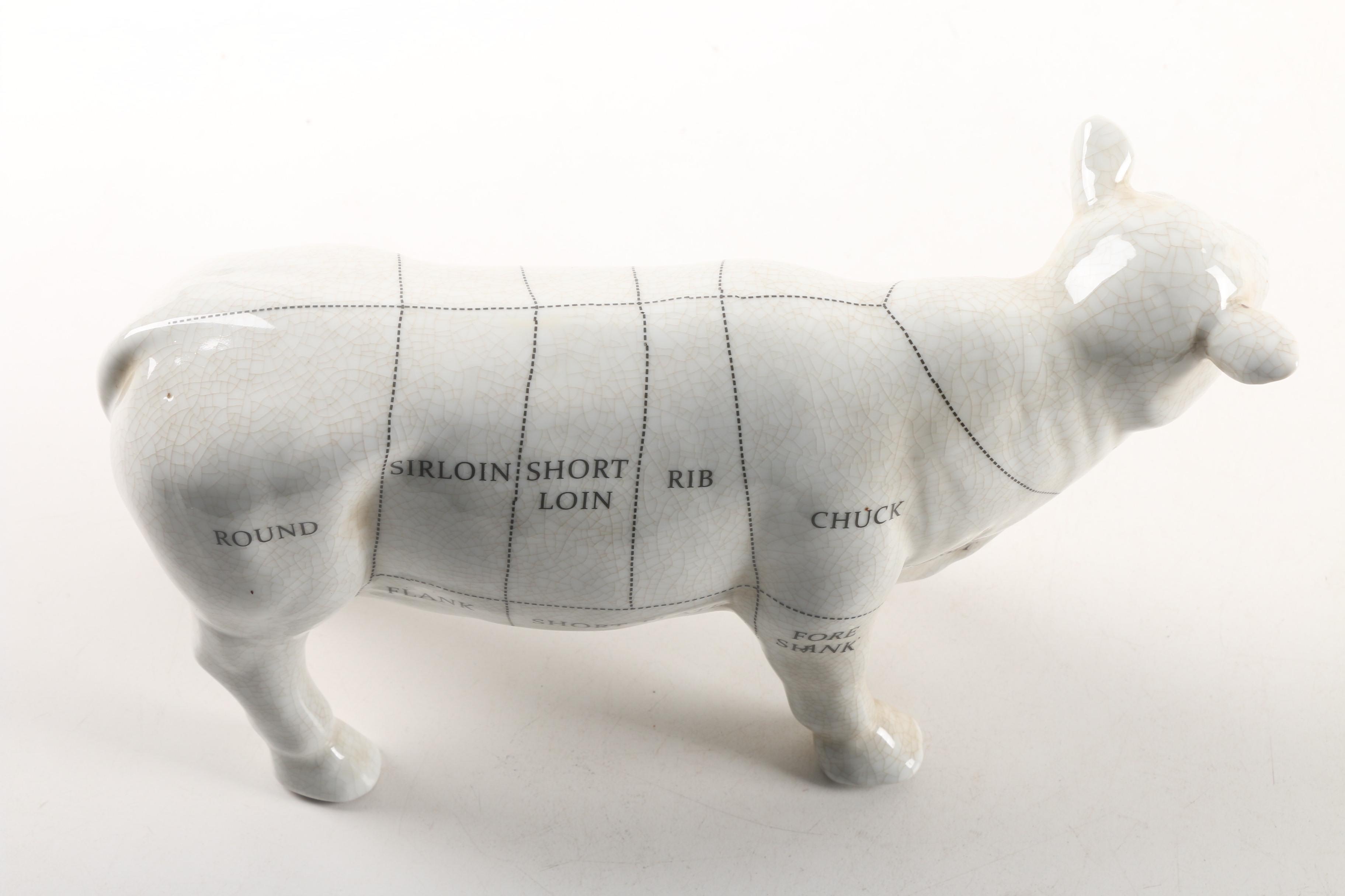 Ceramic Butcher's Beef Cut Chart Cow Figurine