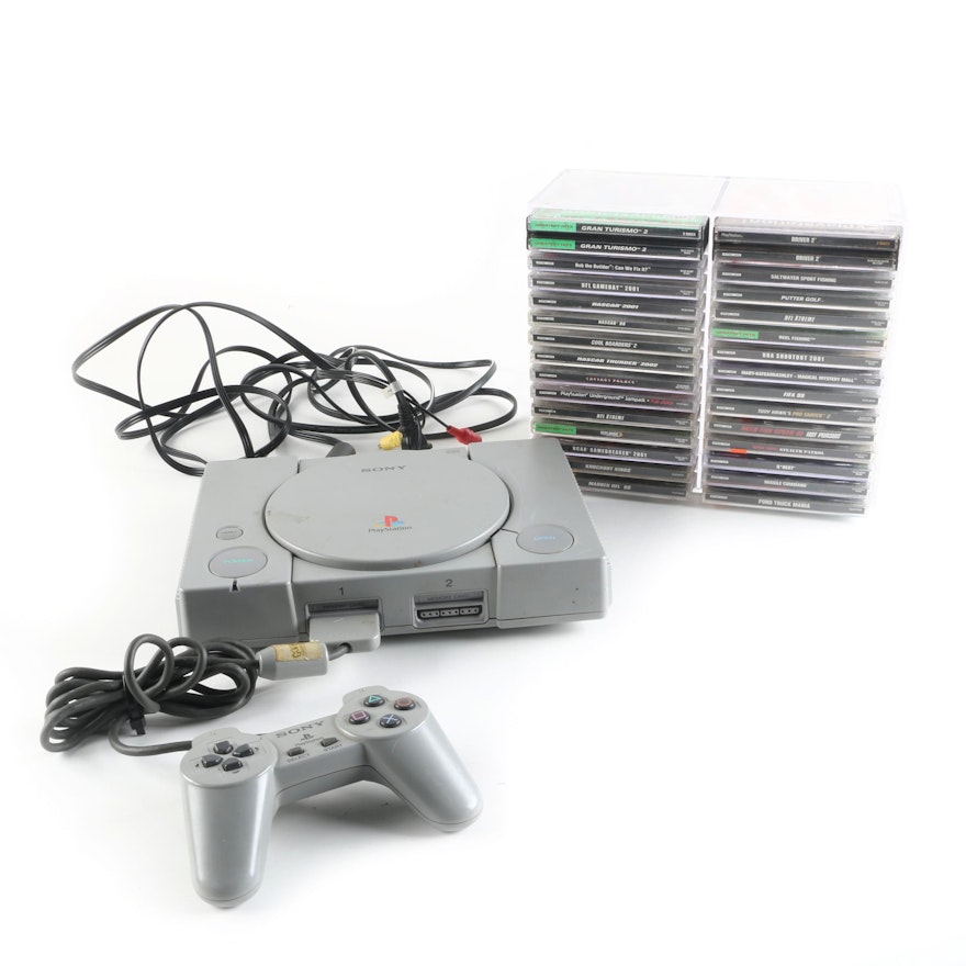 Sony PlayStation with Games and Controller