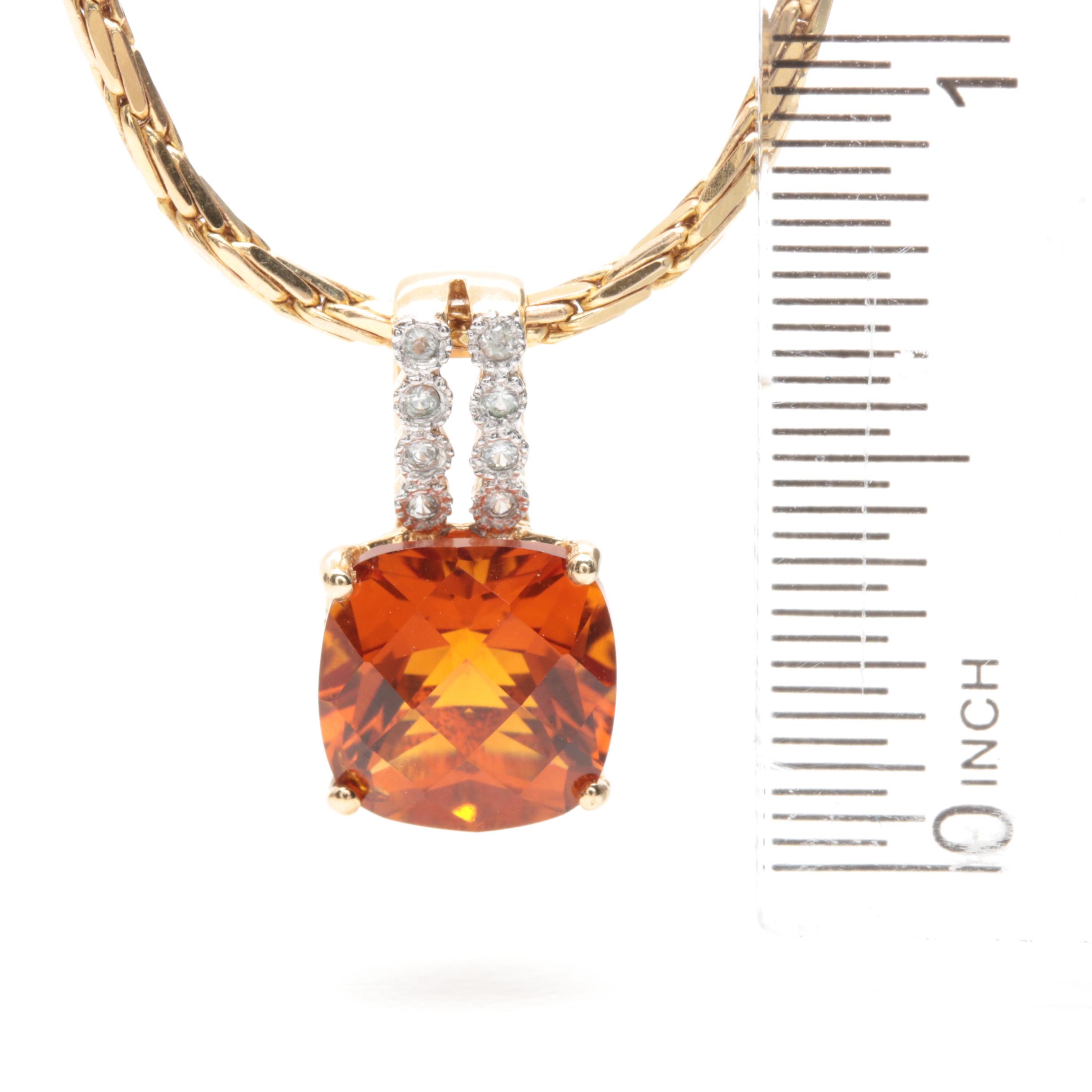 10K and 14K Yellow Gold Citrine and White Topaz Necklace and Earring Set