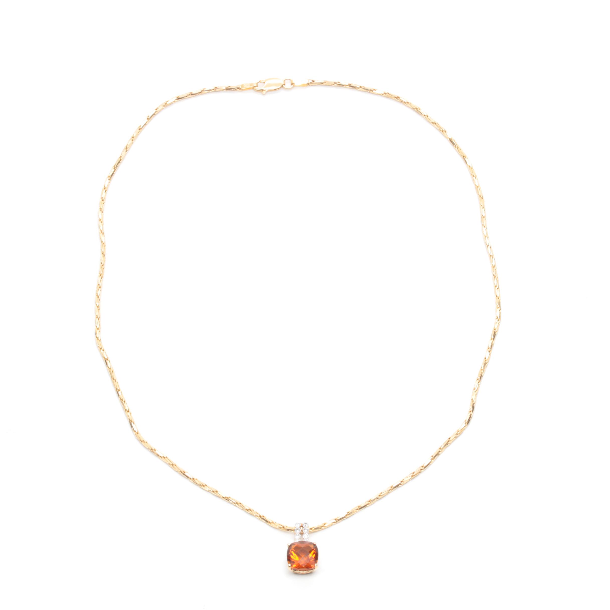 10K and 14K Yellow Gold Citrine and White Topaz Necklace and Earring Set