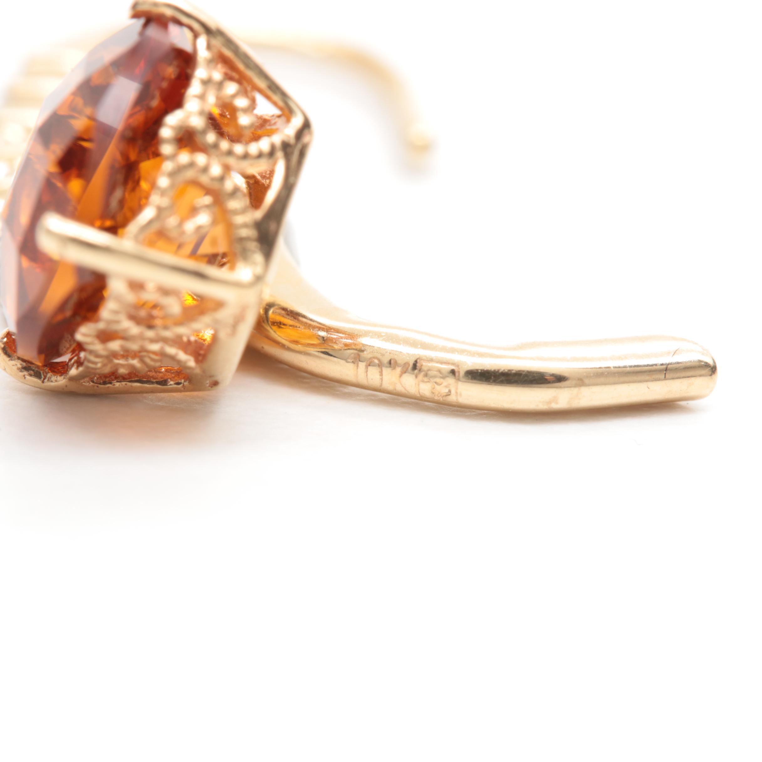 10K and 14K Yellow Gold Citrine and White Topaz Necklace and Earring Set