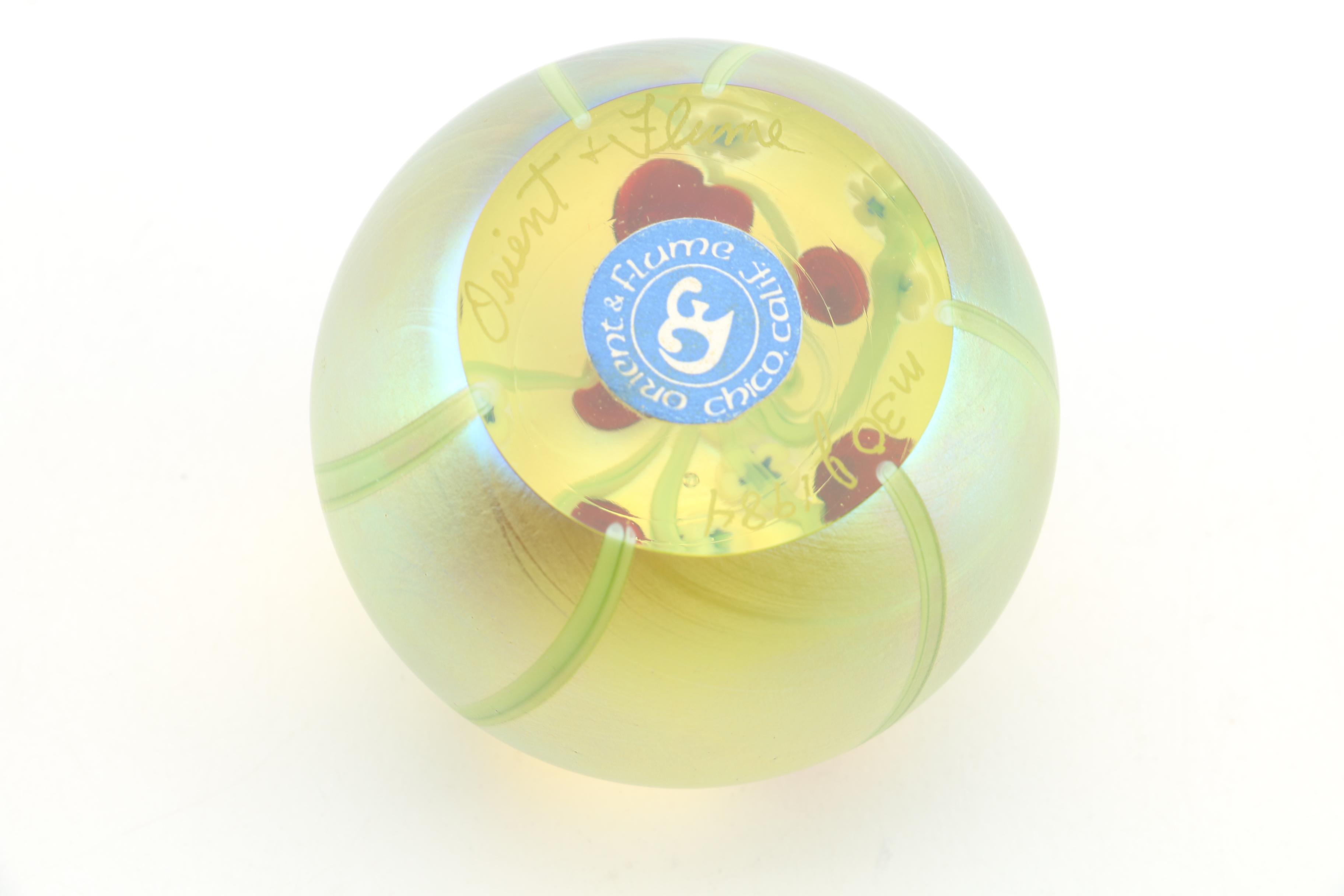 Orient & Flume Iridescent Art Glass Paperweight Circa 1984