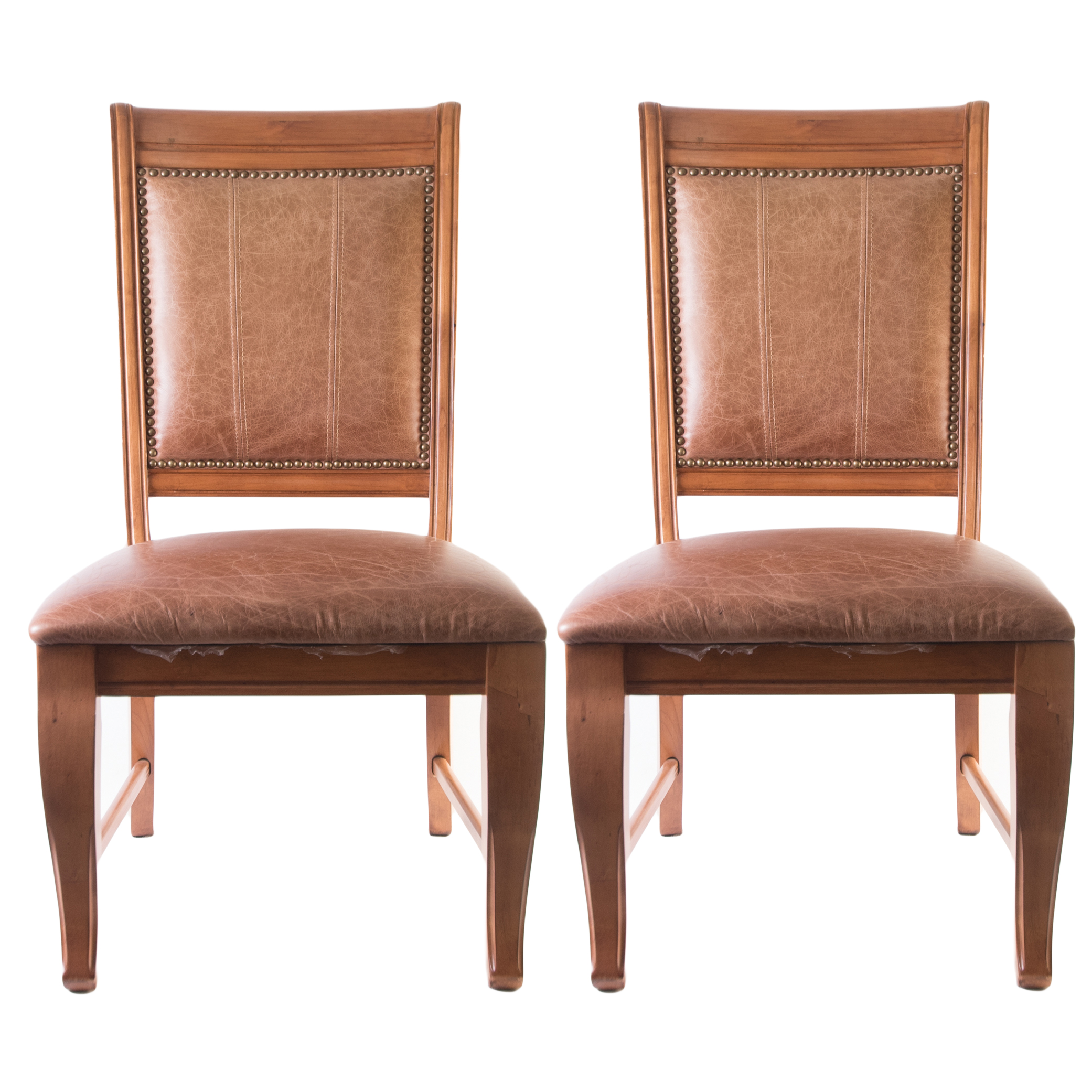 Six Wood and Leather Dining Chairs