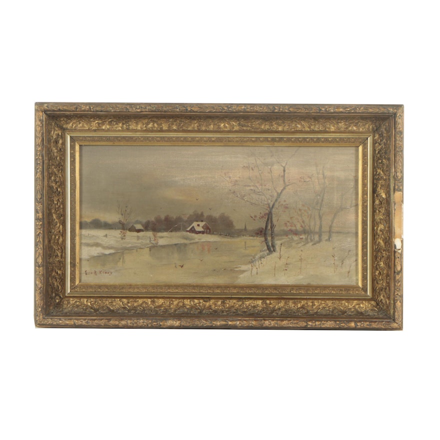 Ella R. Kenny Oil Painting of a Winter River Scene