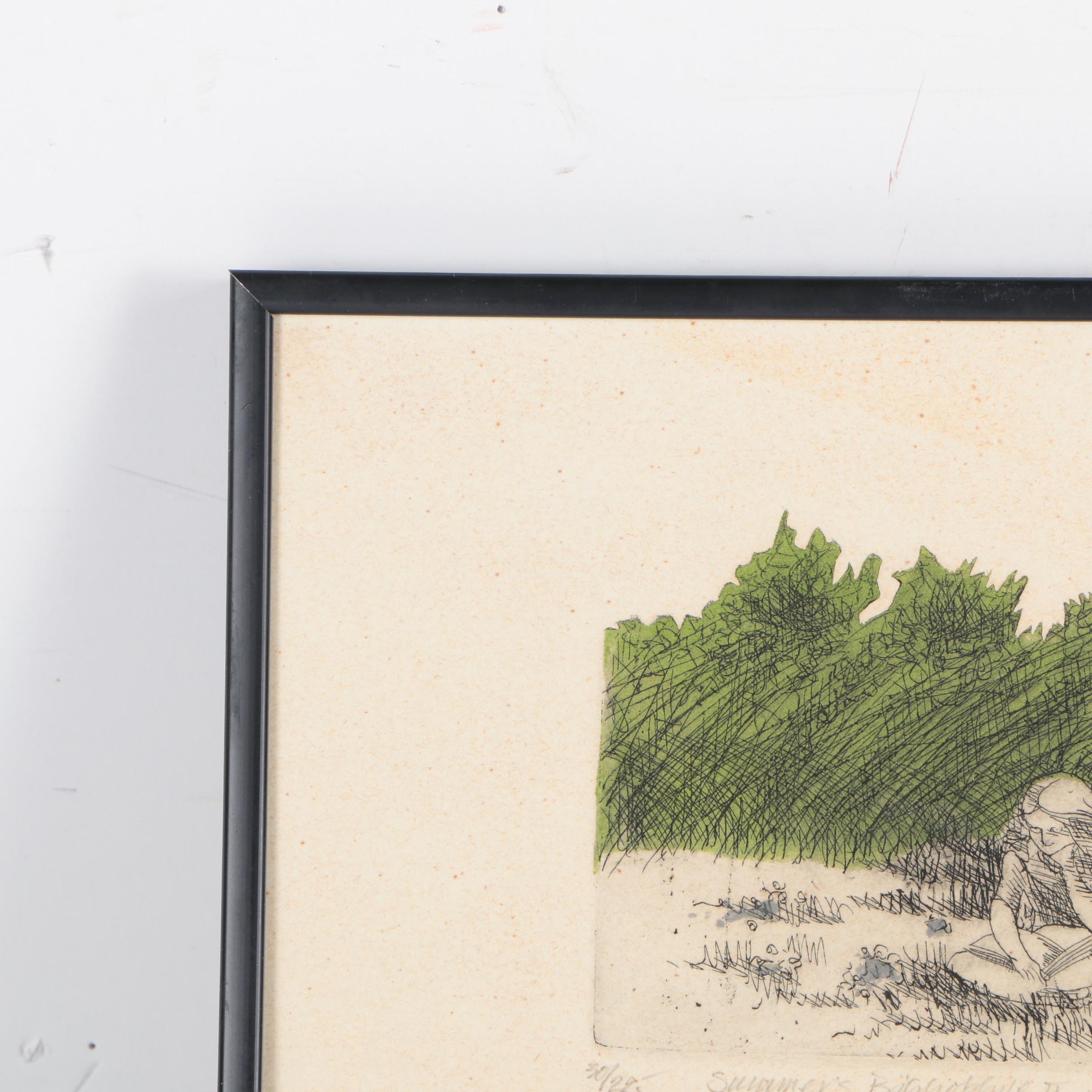 1982 Limited Edition Hand-Colored Etching "Summer's Bibliophile II"