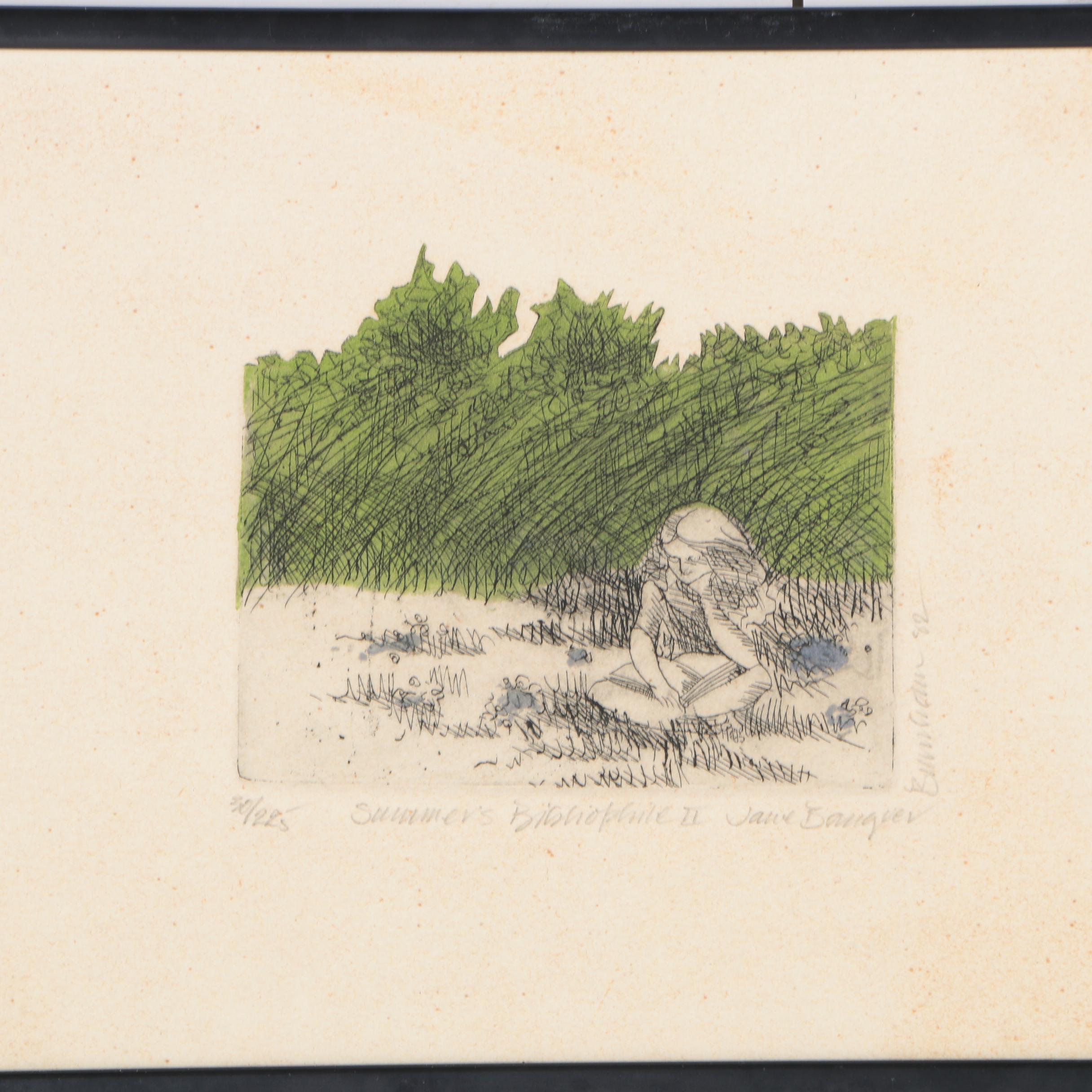 1982 Limited Edition Hand-Colored Etching "Summer's Bibliophile II"