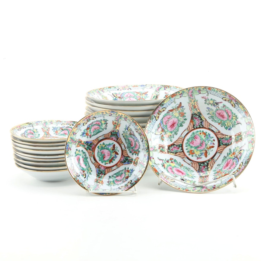 Vintage Chinese Rose Medallion Porcelain Bowls