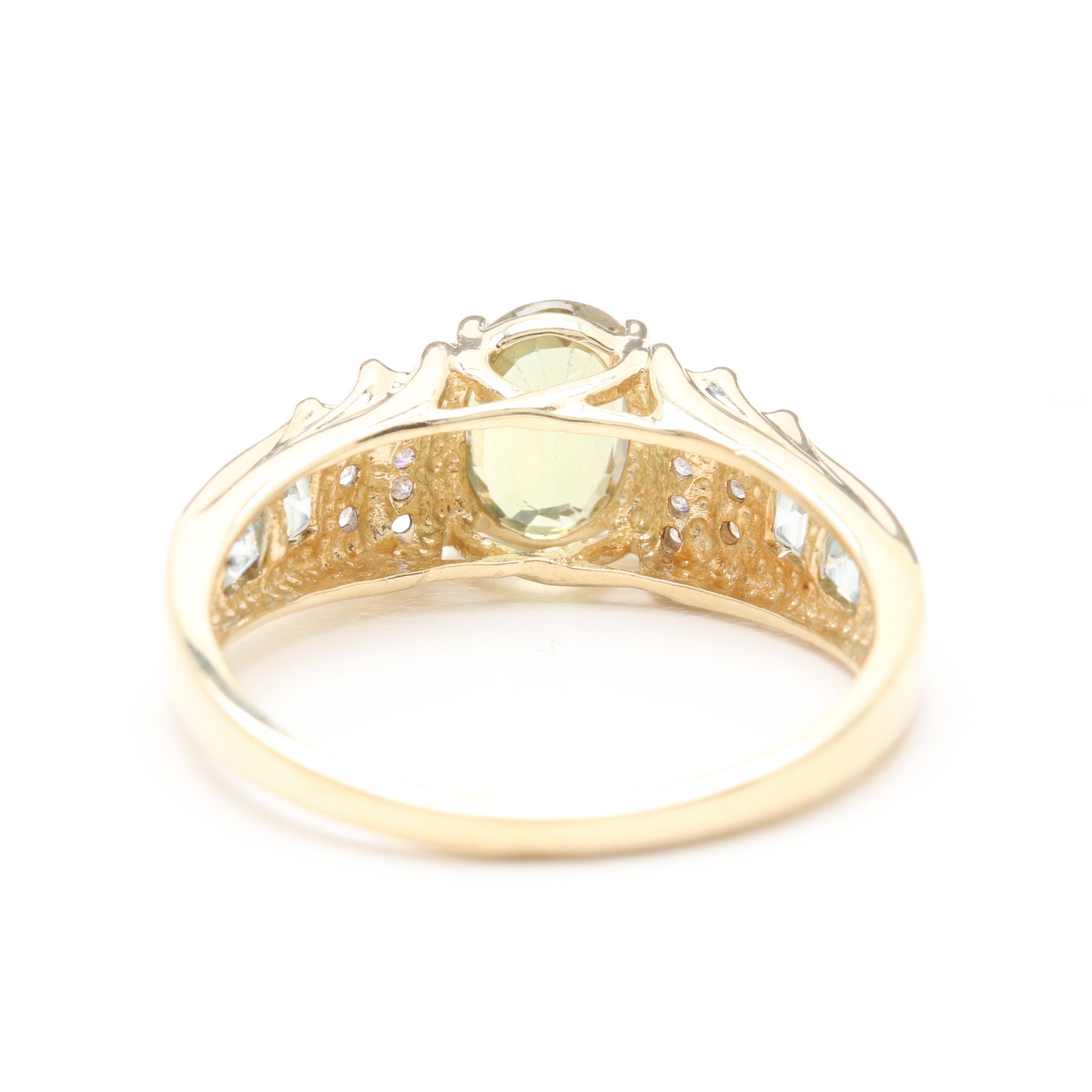 10K Yellow Gold Sapphire Ring with Diamond and Aquamarine
