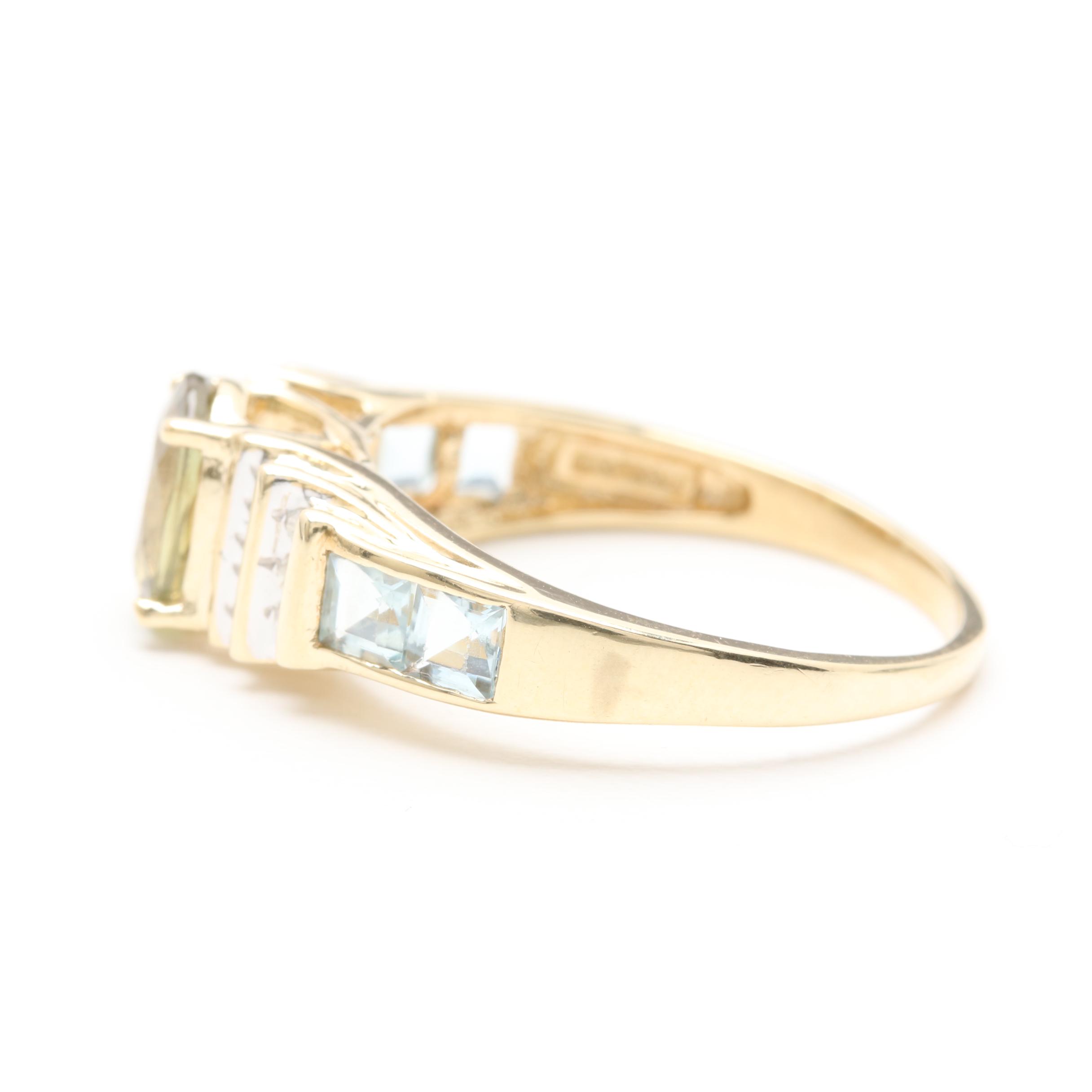 10K Yellow Gold Sapphire Ring with Diamond and Aquamarine