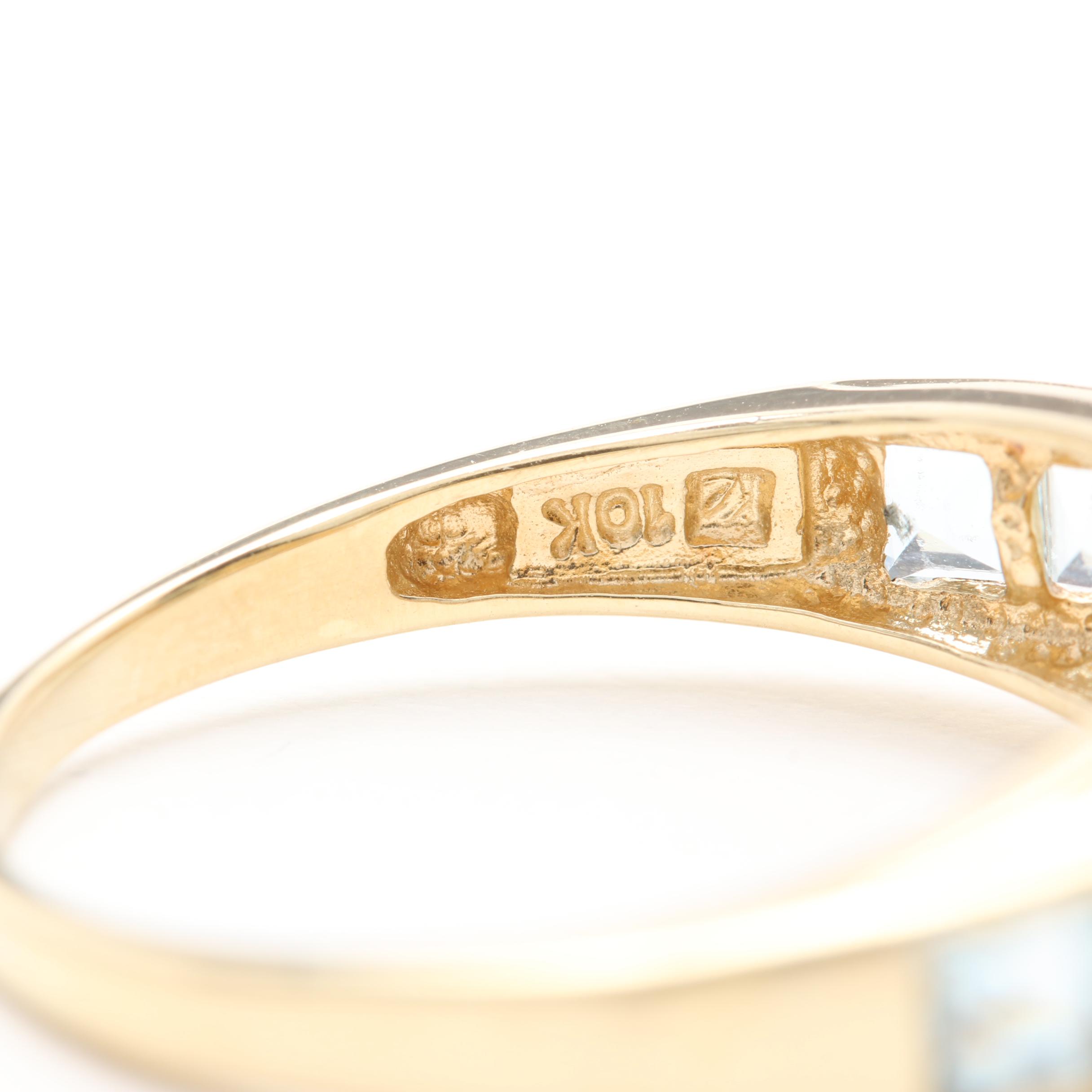 10K Yellow Gold Sapphire Ring with Diamond and Aquamarine