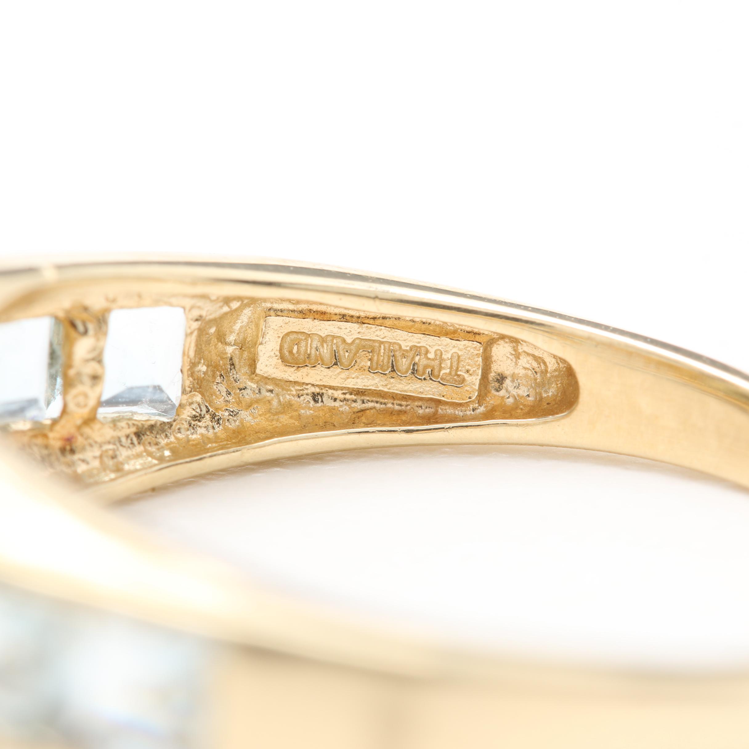 10K Yellow Gold Sapphire Ring with Diamond and Aquamarine