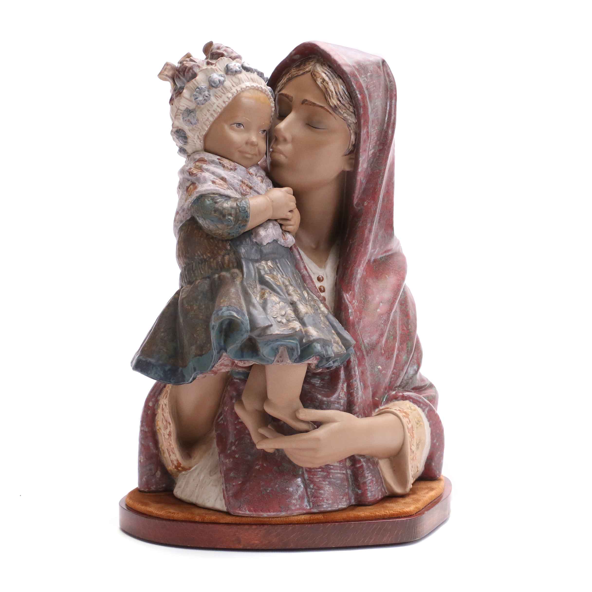 Lladró "Mother Kissing Child" Porcelain Figurine with a Gres Finish