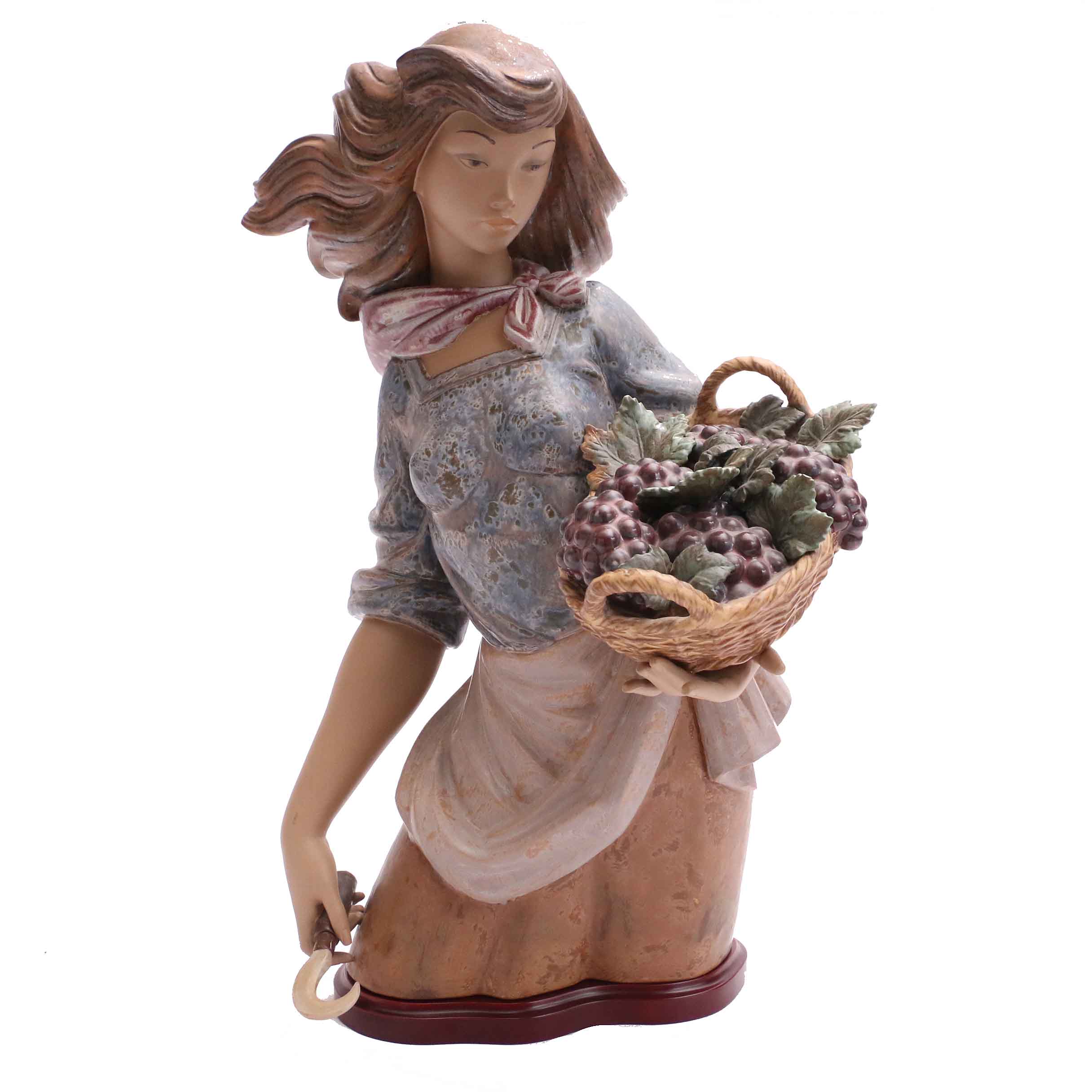 Lladró Girl Harvesting Grapes Porcelain Figurine with Gres Finish
