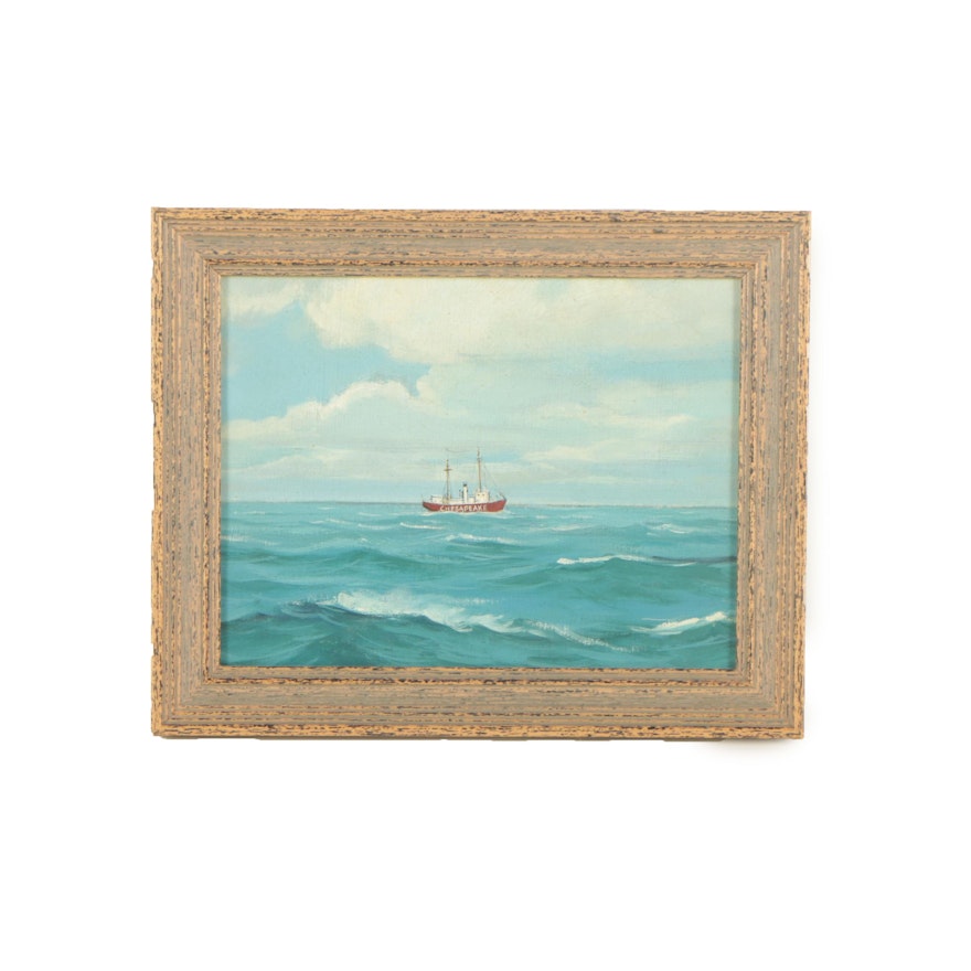 Miniature Oil Painting of a Steamship at Sea