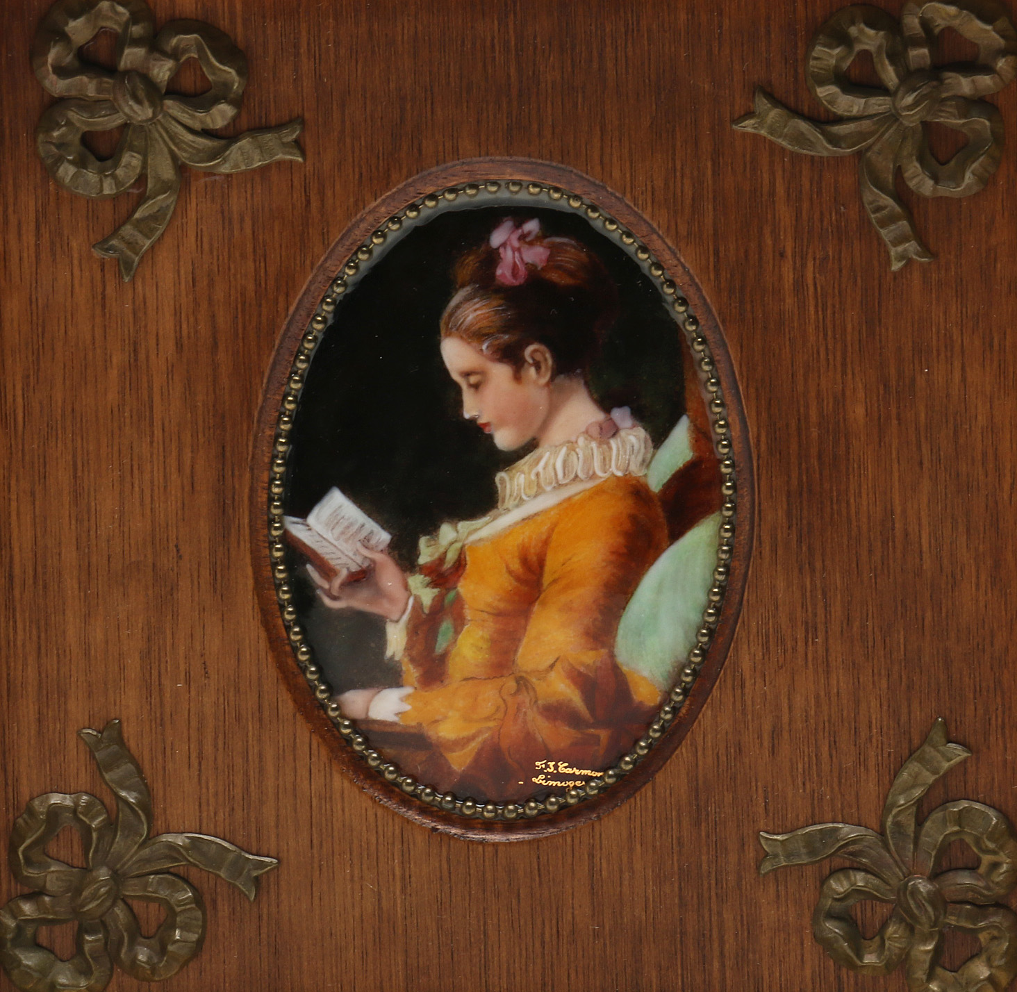 F.J. Carmona Limoges Plaque After Jean-Honoré Fragonard "A Young Girl Reading"