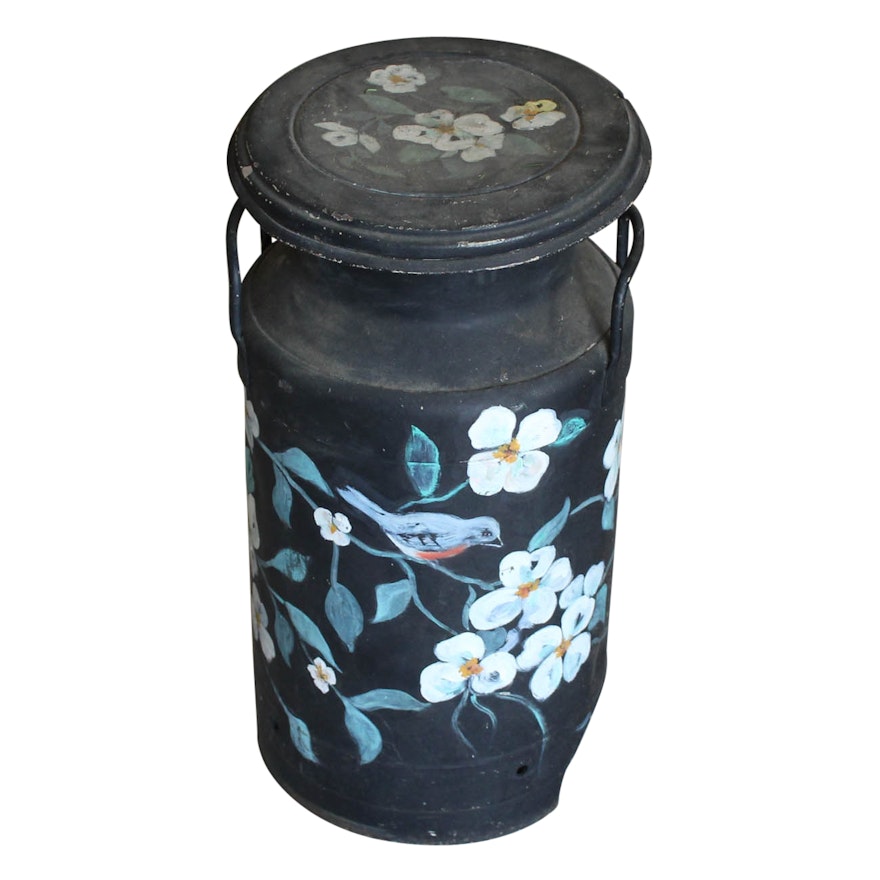 Vintage Hand Painted Metal Jug