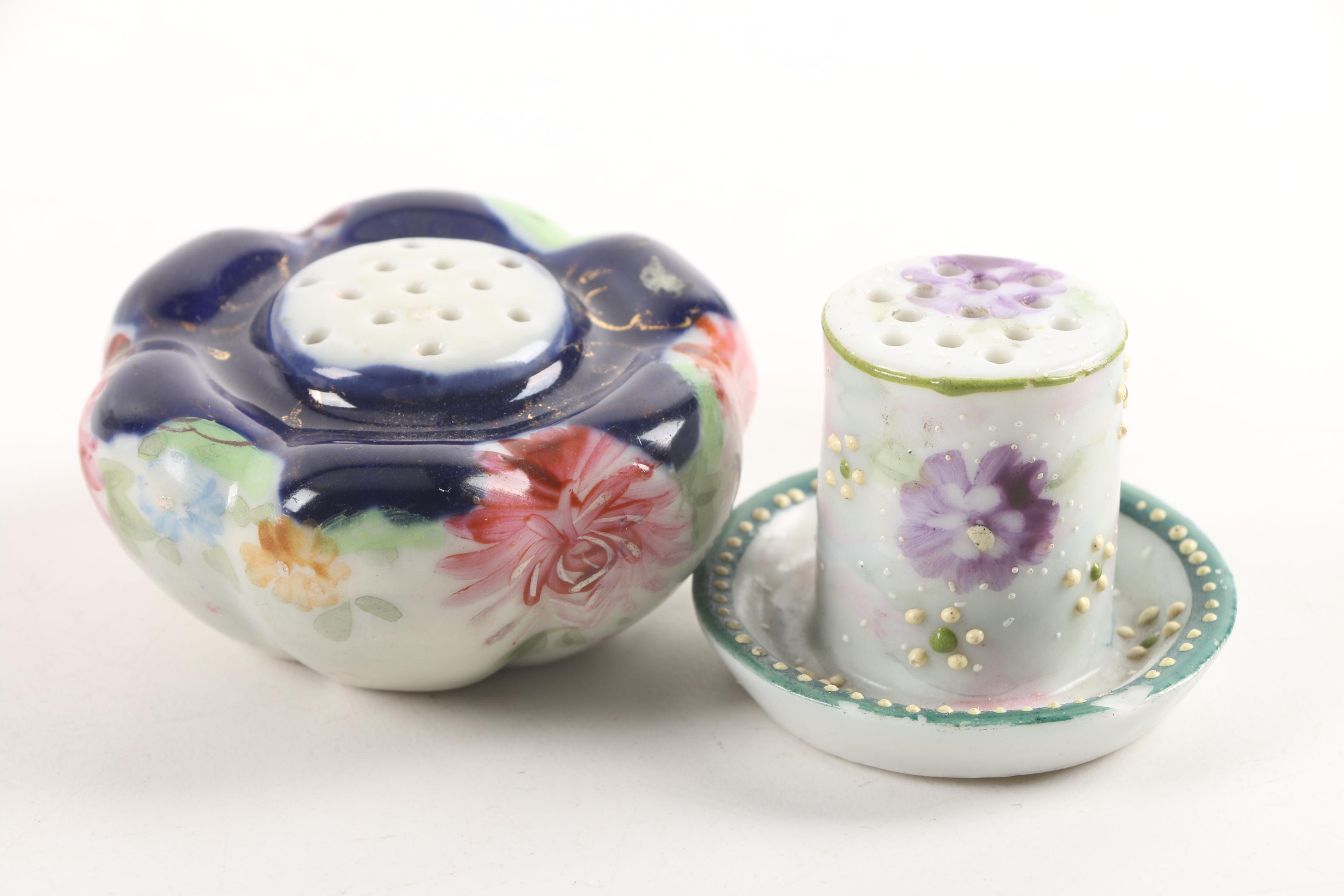 Vintage Nippon Porcelain Condiment Tray with Hat Pin Holders